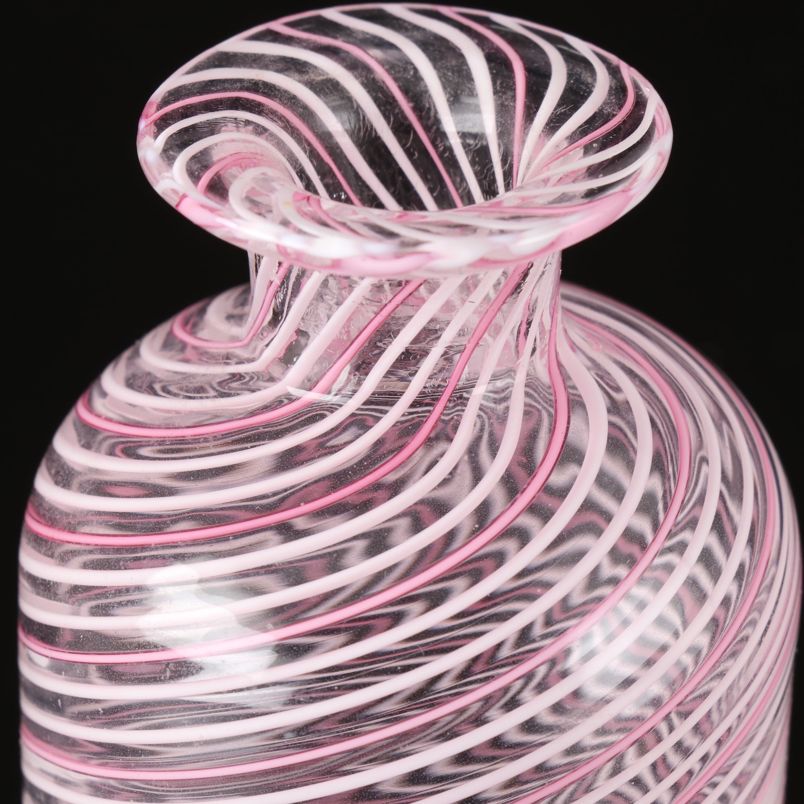 Murano Style Art Glass Filigrana Perfume Bottle with Gilt Leaf Stopper