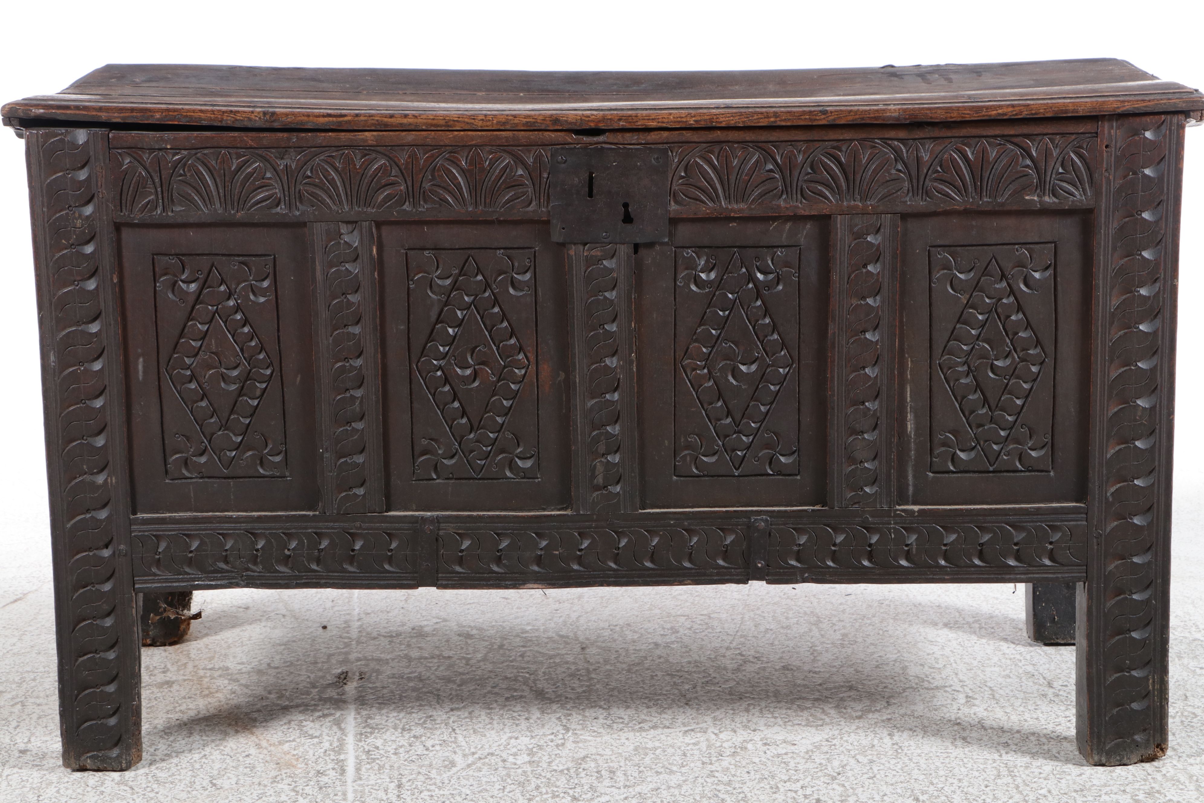 Antique Jacobean Carved Oak Blanket Chest, 17th Century