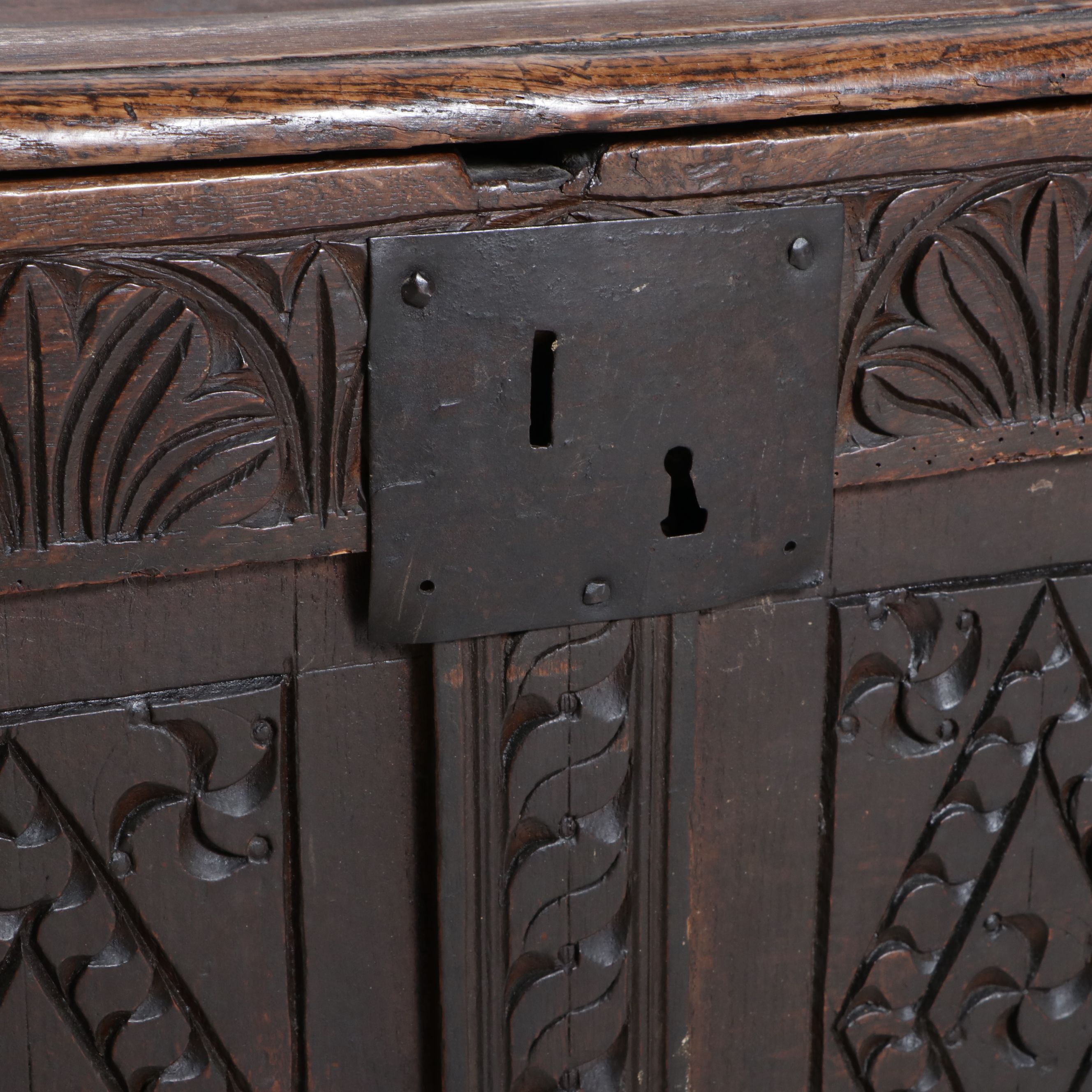 Antique Jacobean Carved Oak Blanket Chest, 17th Century