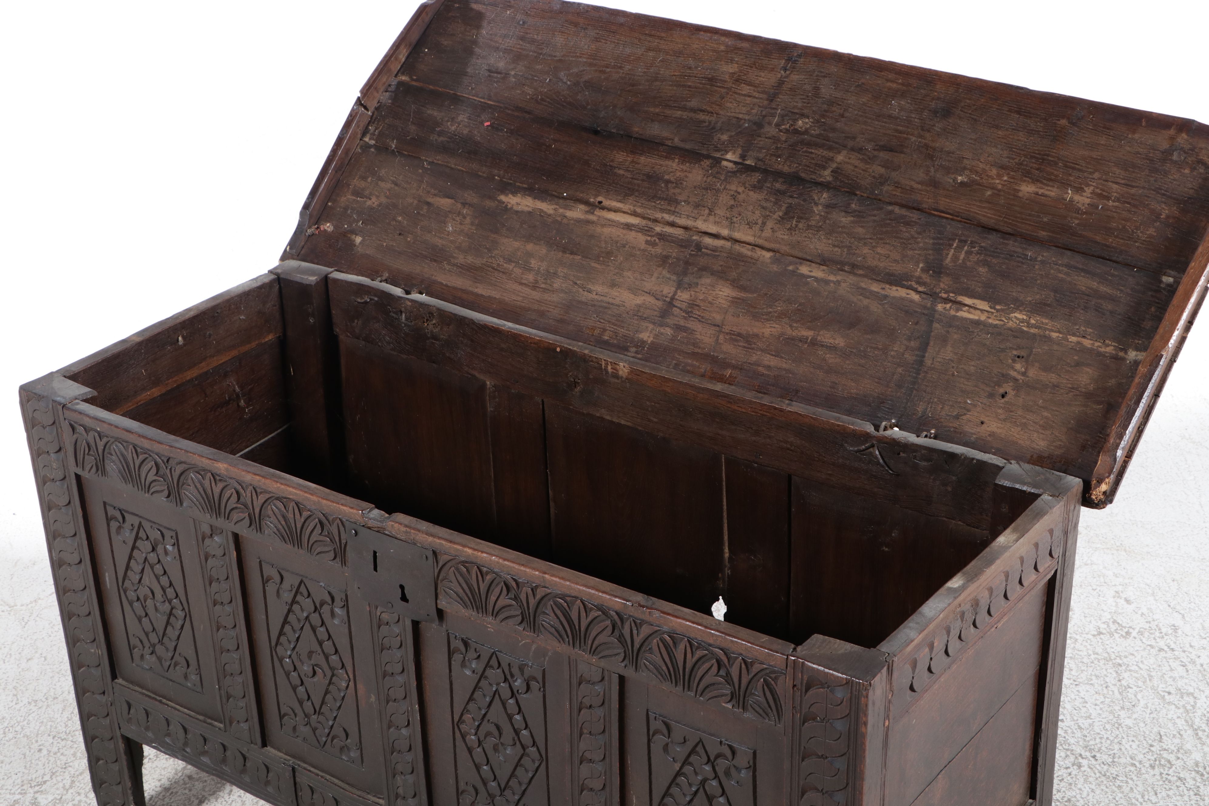 Antique Jacobean Carved Oak Blanket Chest, 17th Century
