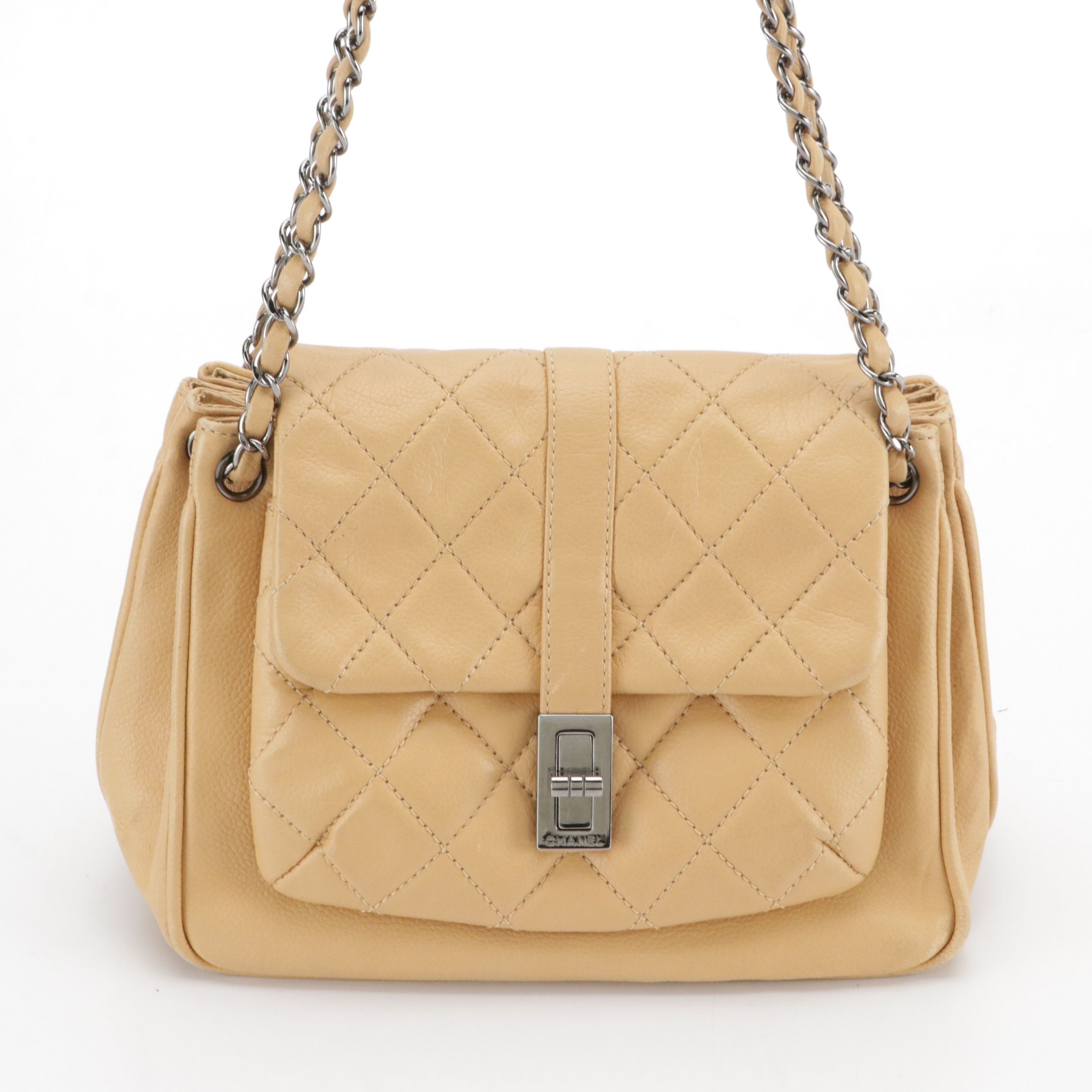 Chanel Mademoiselle Lock Flap Accordion Shoulder Bag in Quilted Caviar Leather