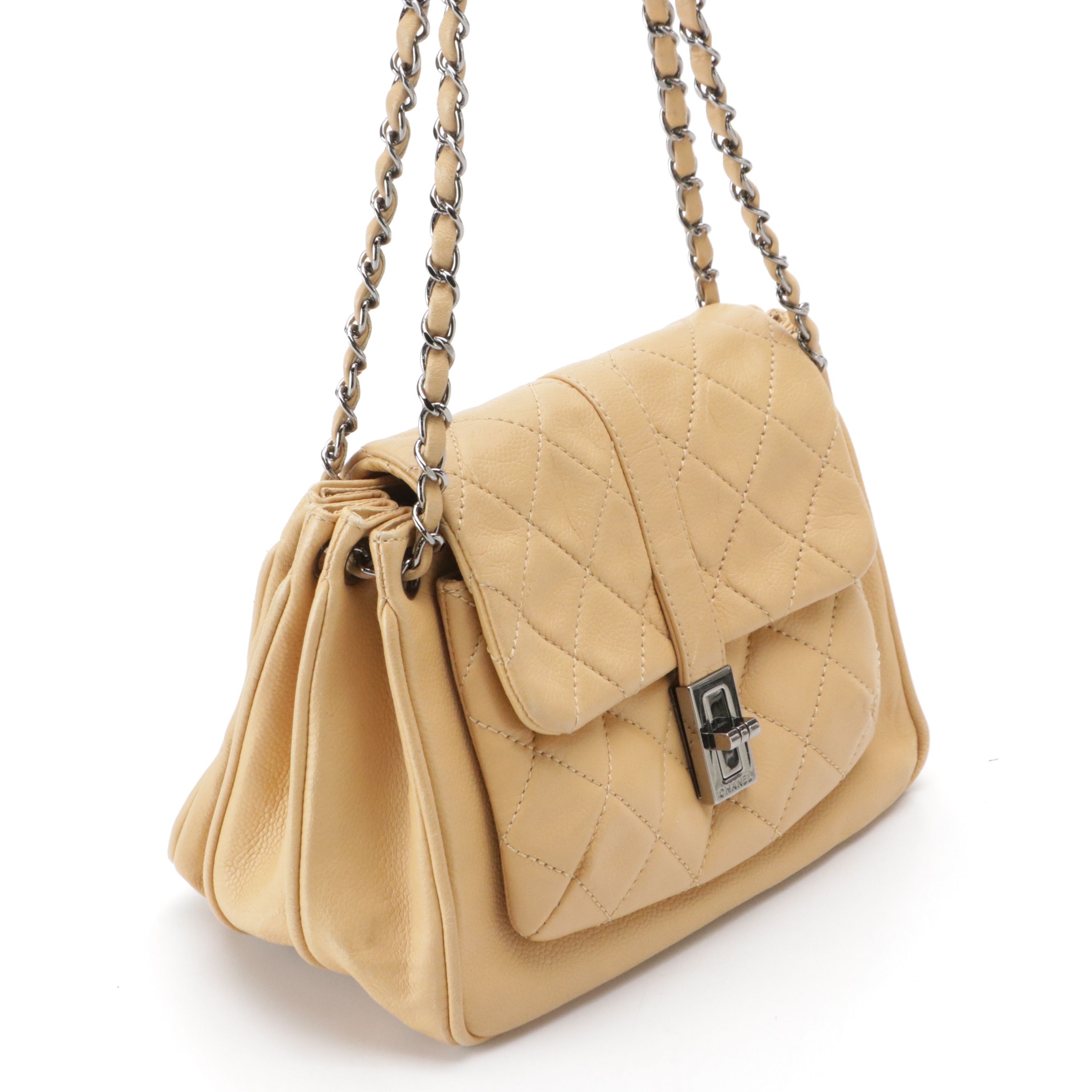 Chanel Mademoiselle Lock Flap Accordion Shoulder Bag in Quilted Caviar Leather