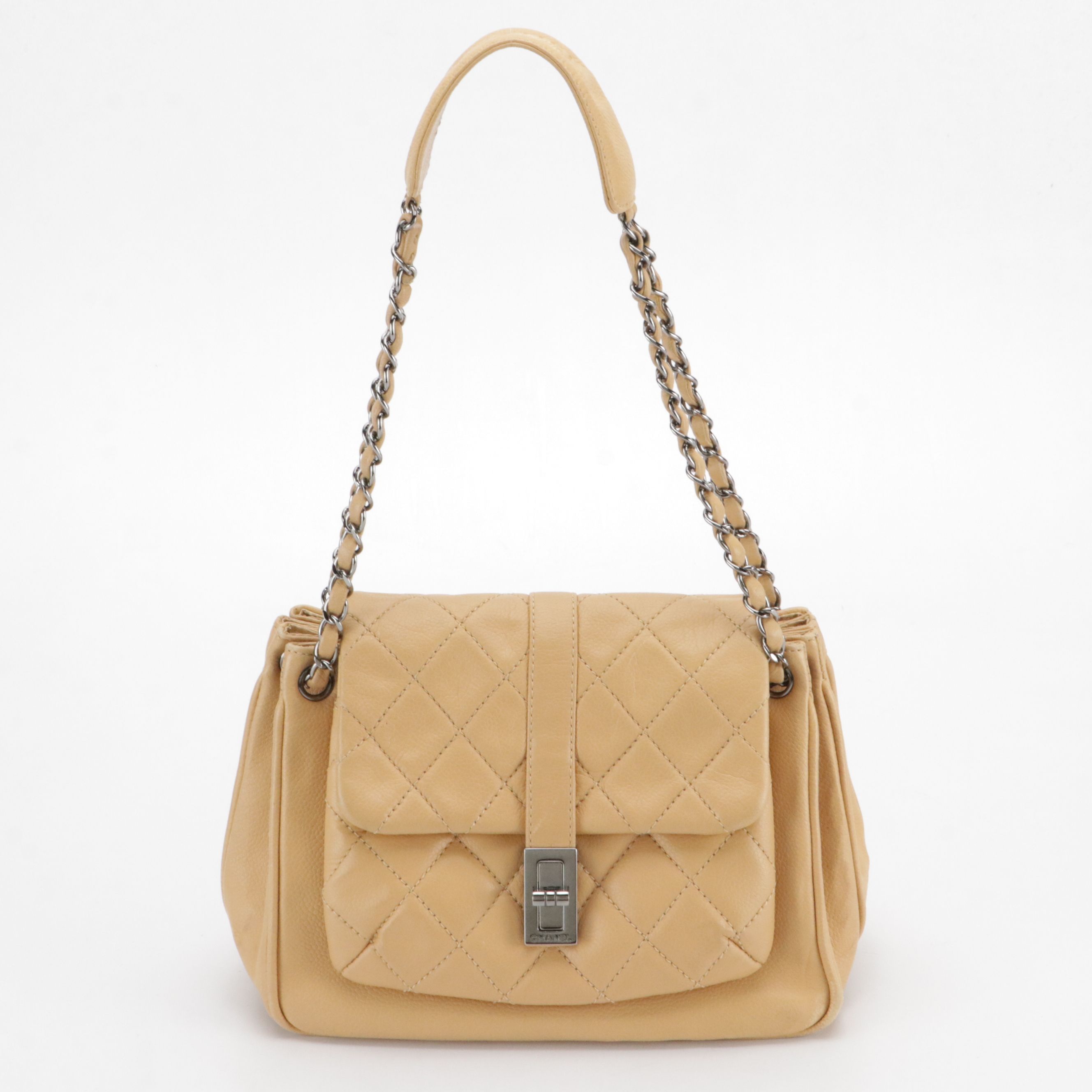 Chanel Mademoiselle Lock Flap Accordion Shoulder Bag in Quilted Caviar Leather