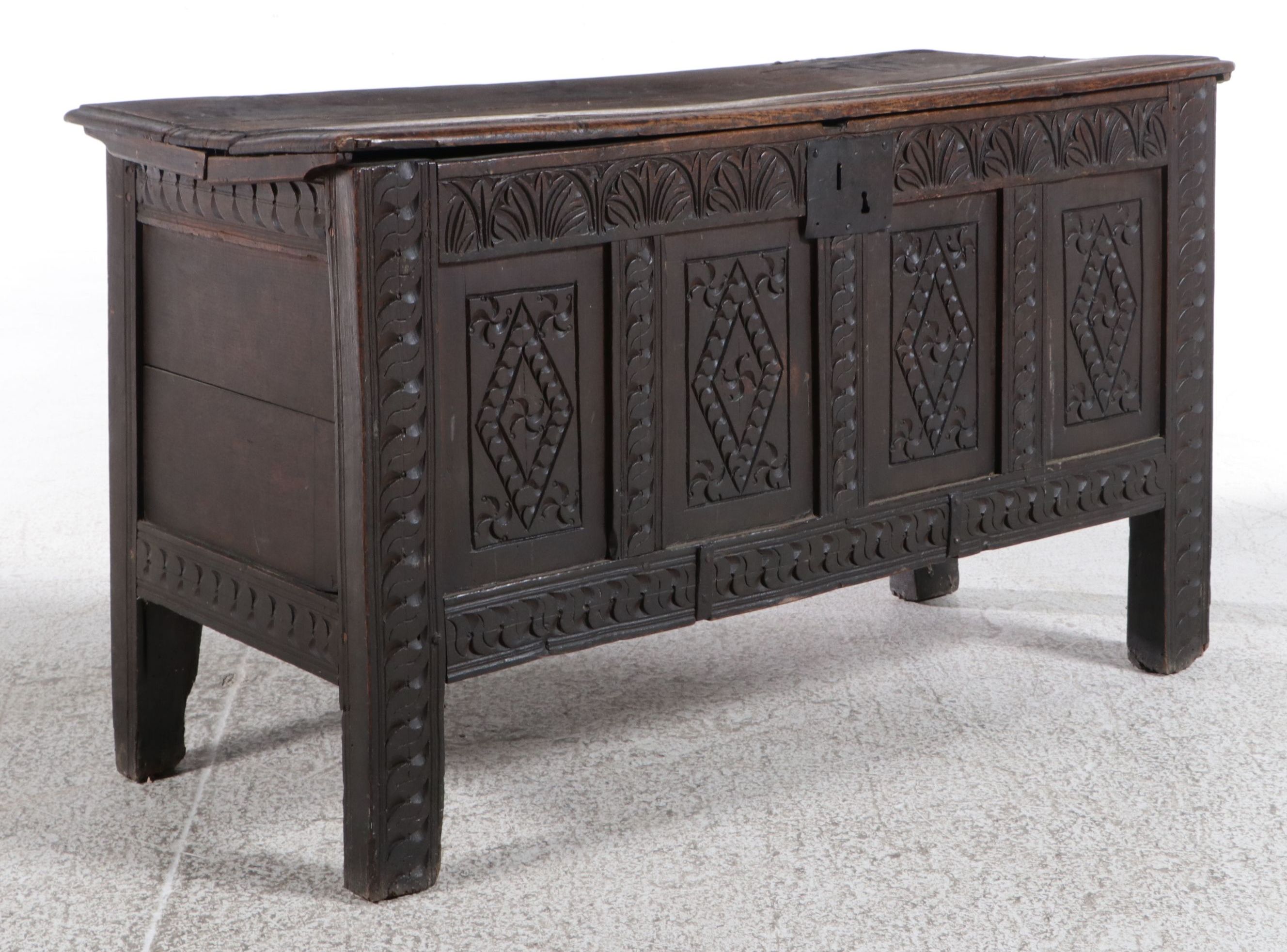 Antique Jacobean Carved Oak Blanket Chest, 17th Century