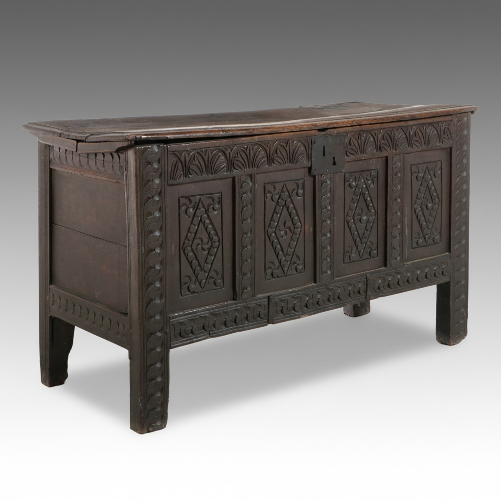 Antique Jacobean Carved Oak Blanket Chest, 17th Century