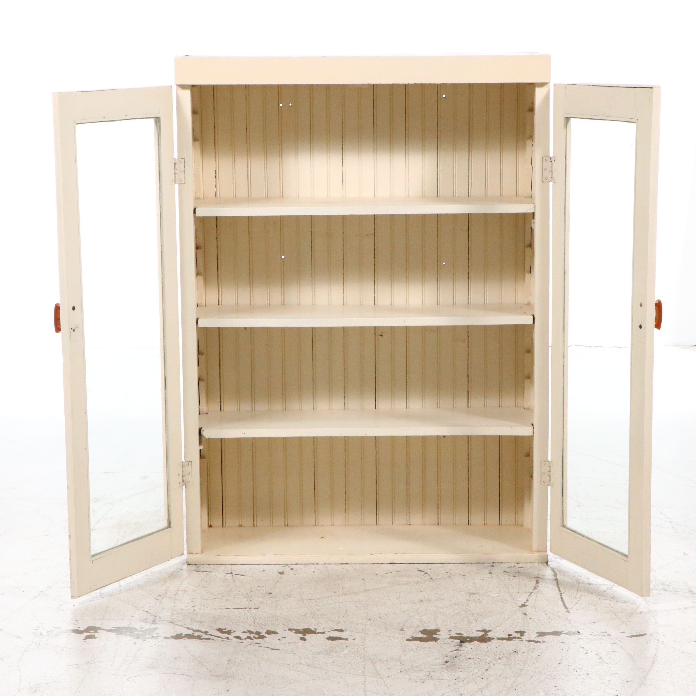 Painted Wood Cabinet Bookcase with Bakelite Pulls, Early to Mid-20th Century