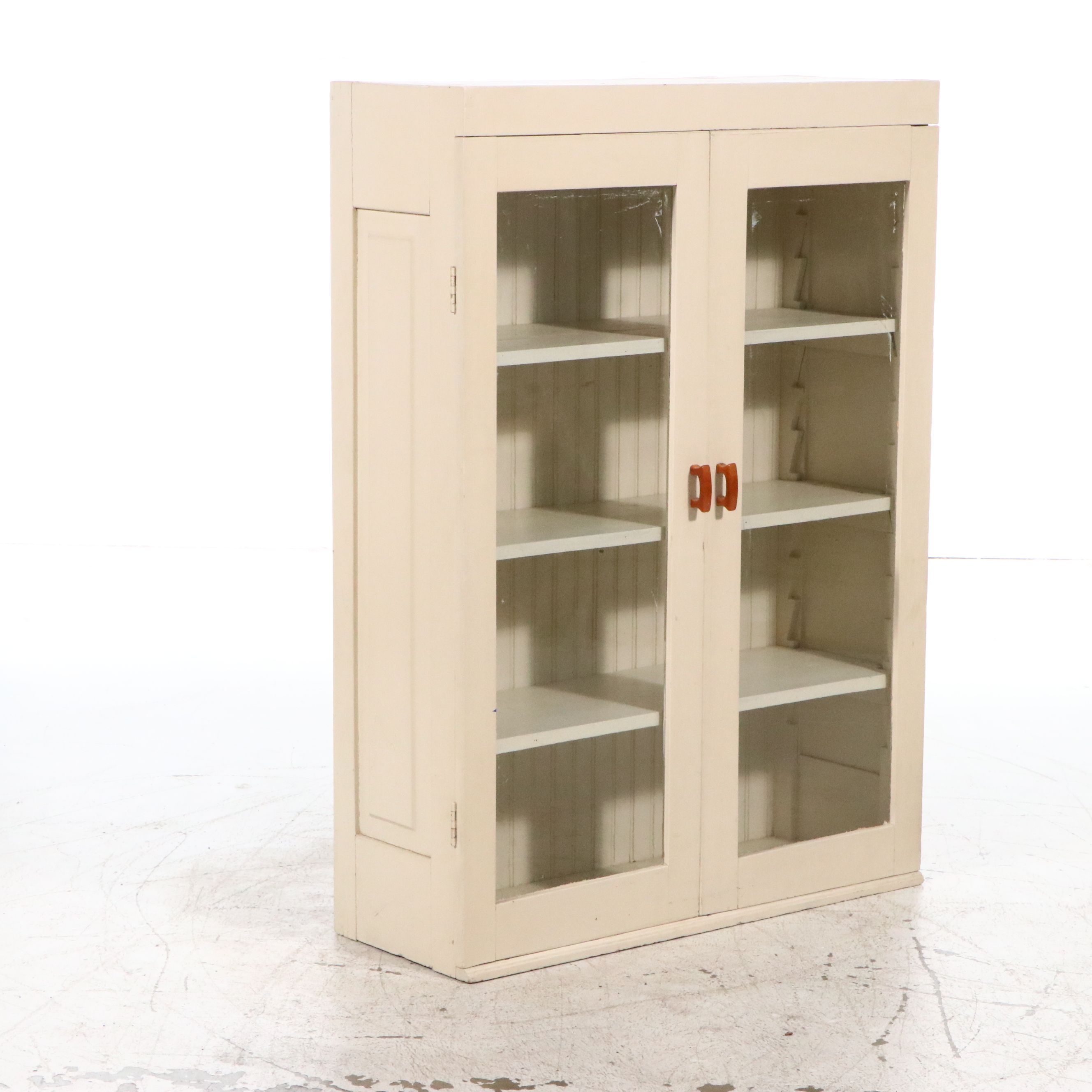 Painted Wood Cabinet Bookcase with Bakelite Pulls, Early to Mid-20th Century