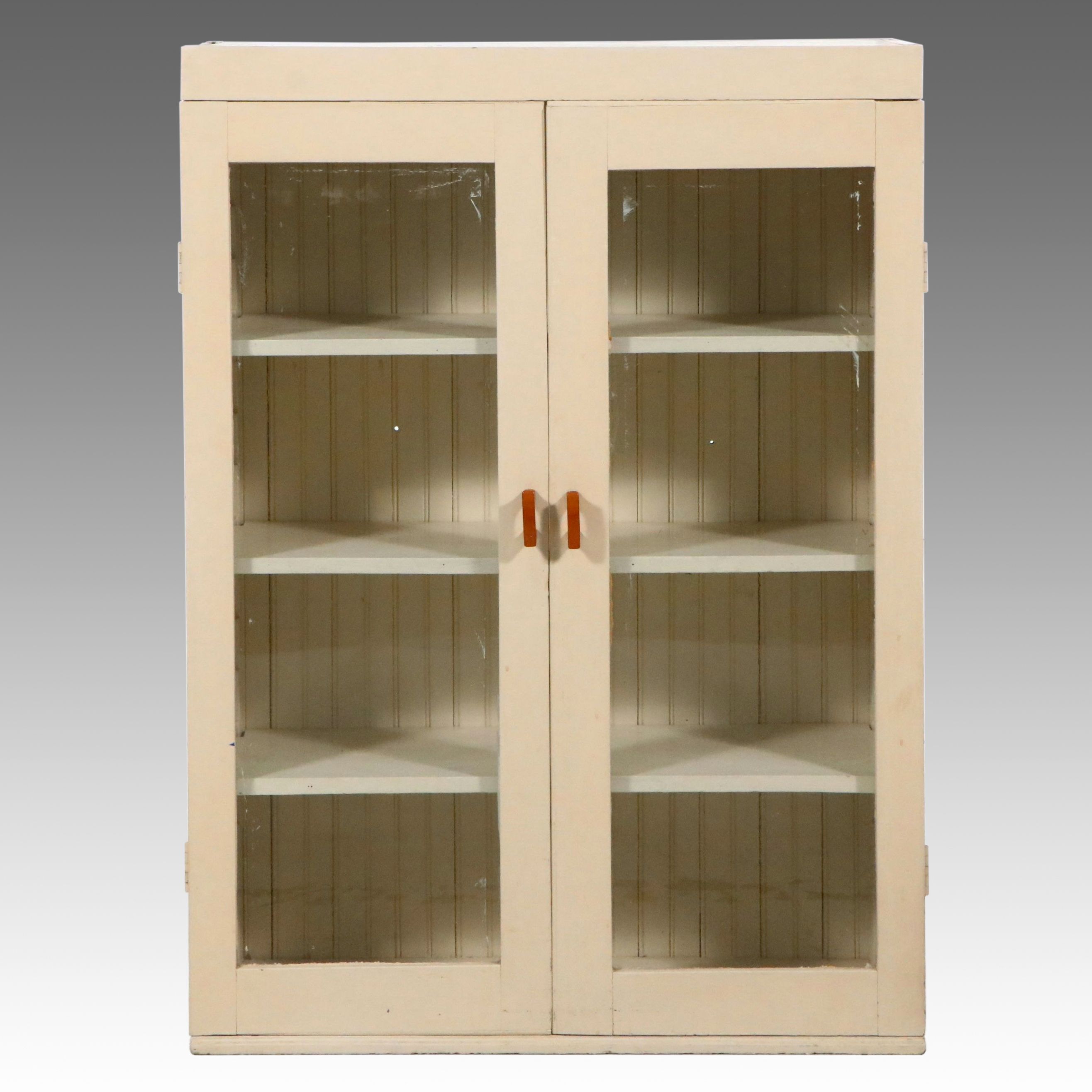 Painted Wood Cabinet Bookcase with Bakelite Pulls, Early to Mid-20th Century