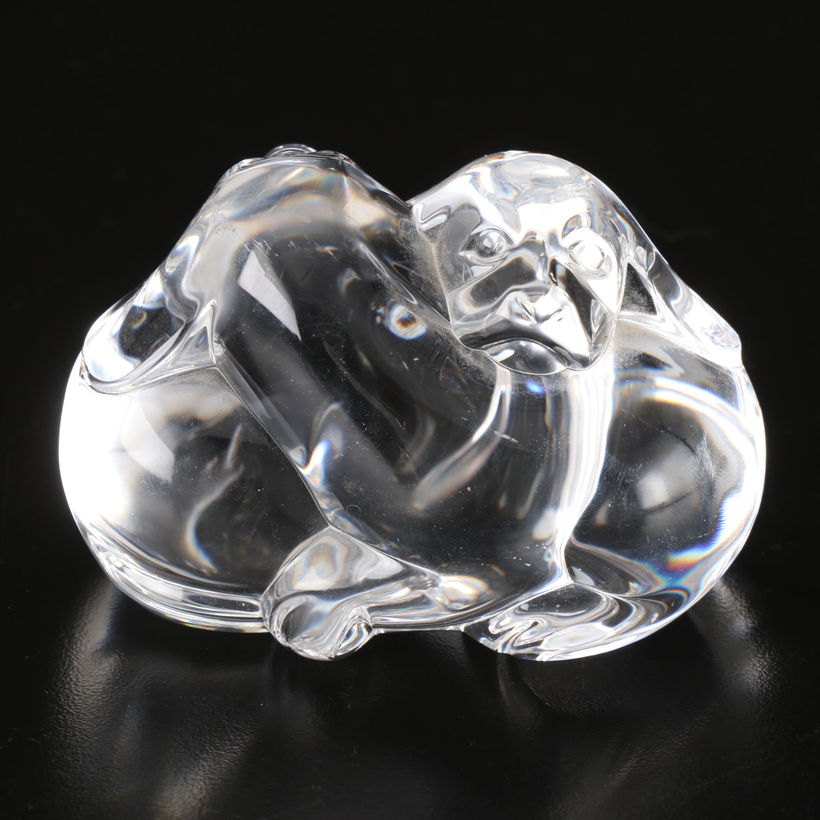 Waterford "Small Cat" and Steuben "Puppy Love" Crystal Figurines