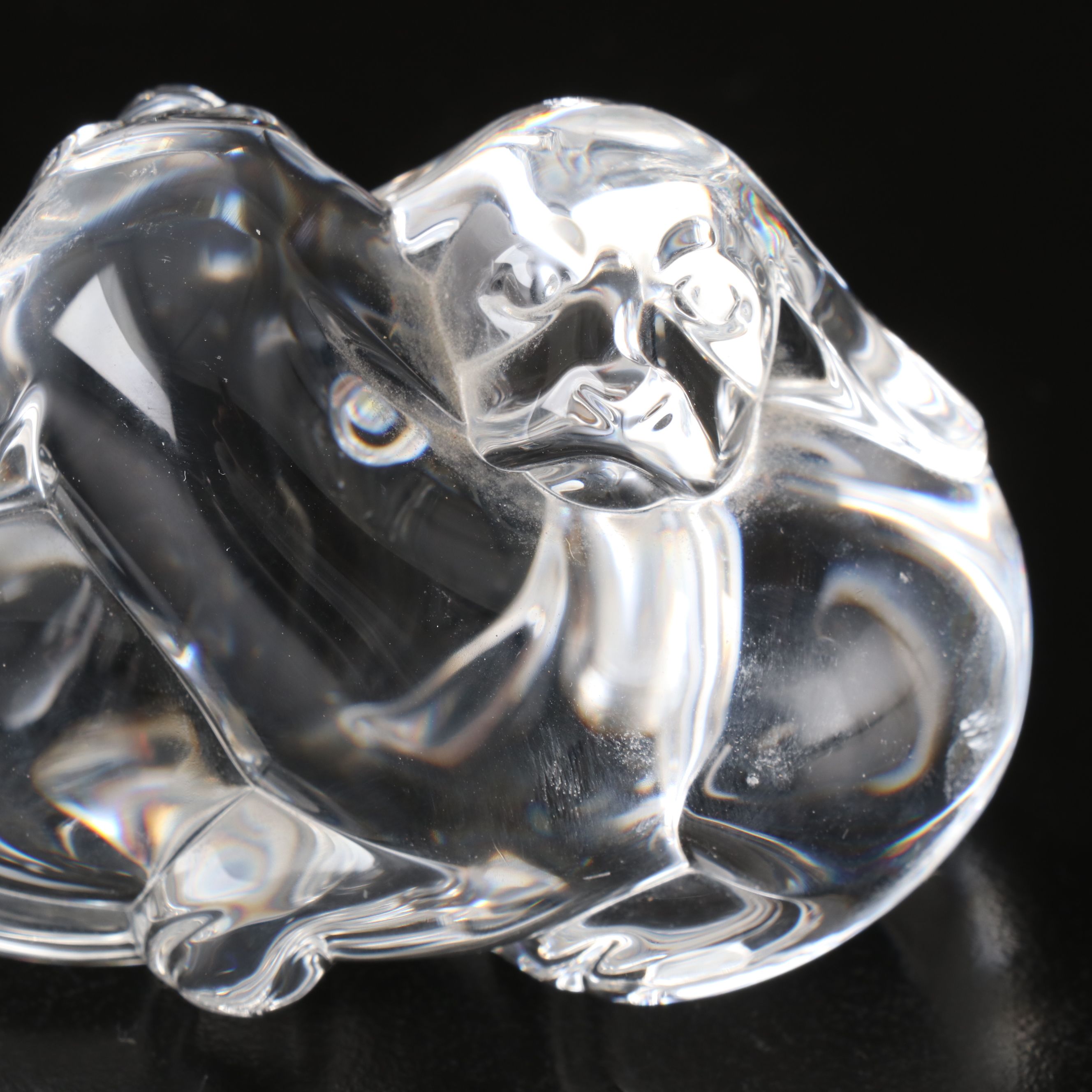 Waterford "Small Cat" and Steuben "Puppy Love" Crystal Figurines
