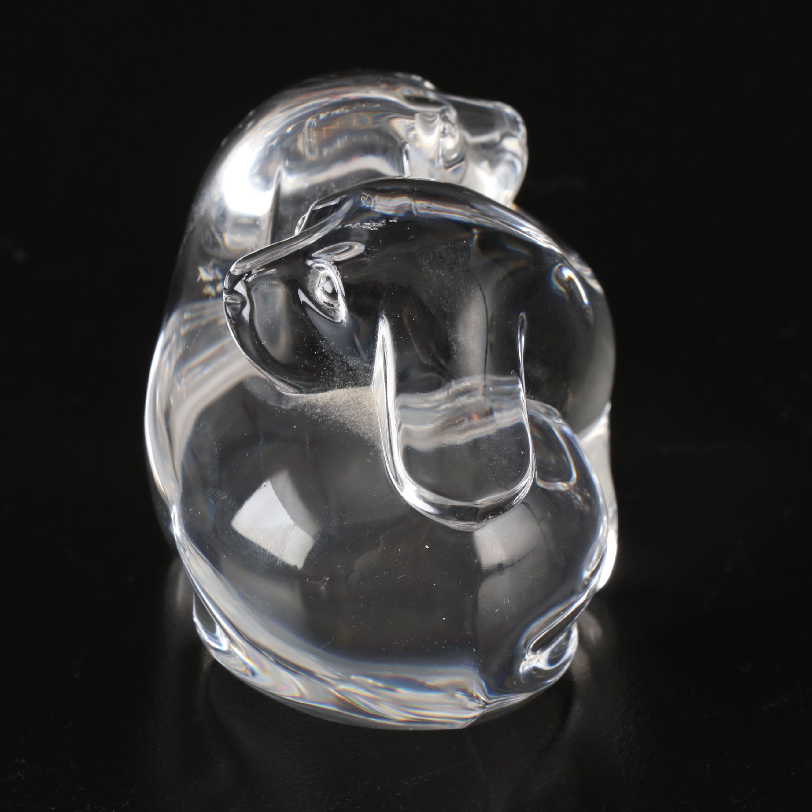 Waterford "Small Cat" and Steuben "Puppy Love" Crystal Figurines