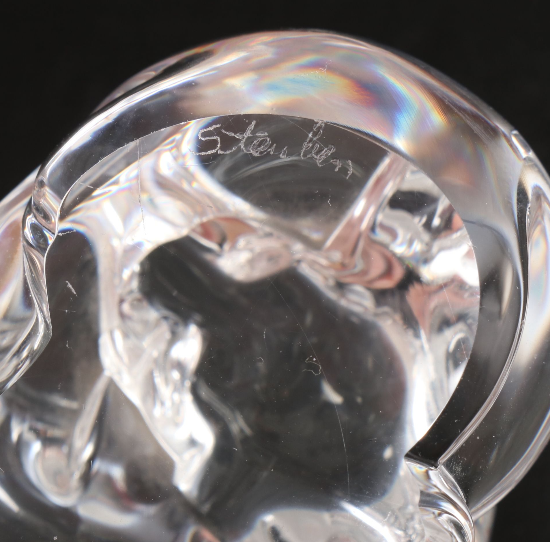 Waterford "Small Cat" and Steuben "Puppy Love" Crystal Figurines