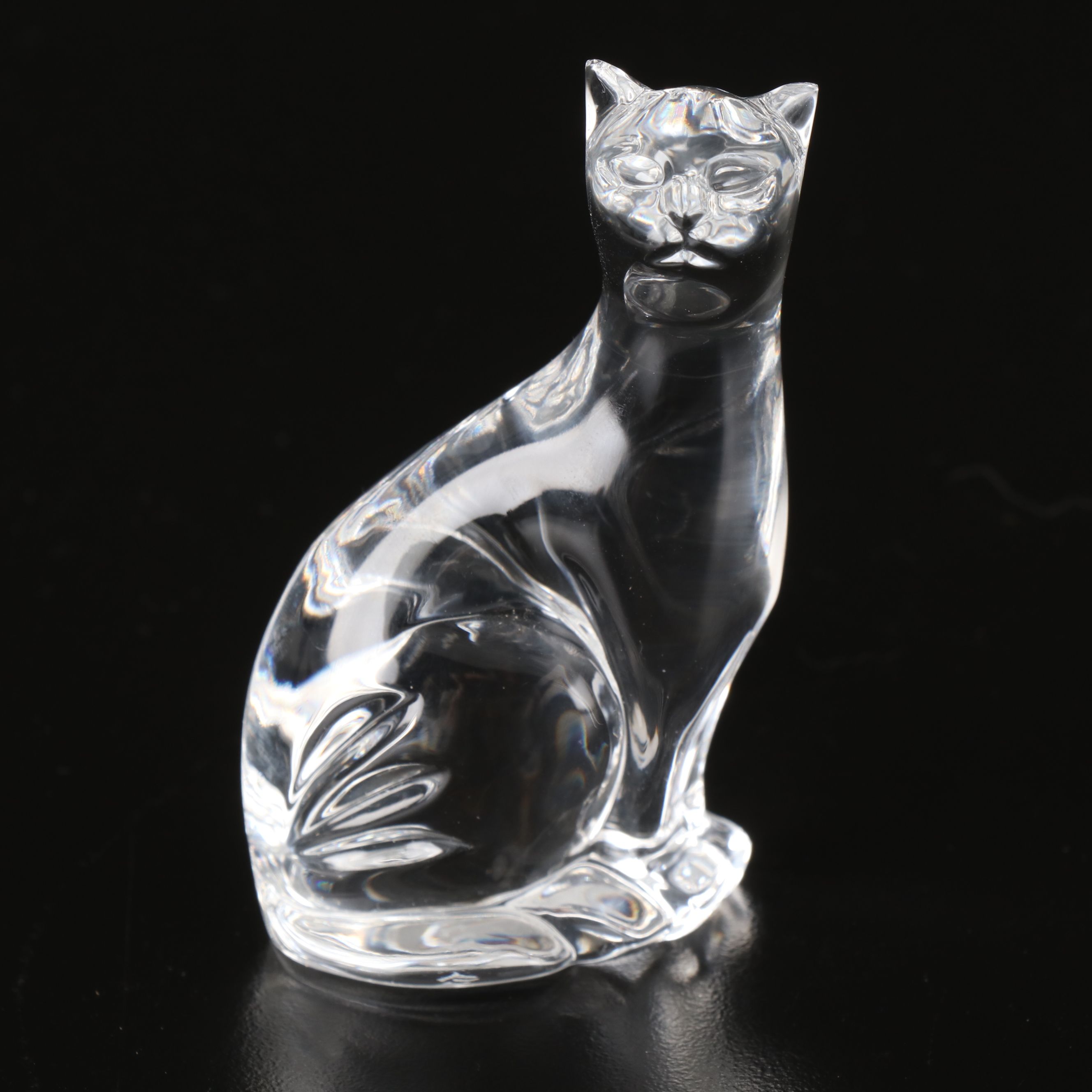 Waterford "Small Cat" and Steuben "Puppy Love" Crystal Figurines