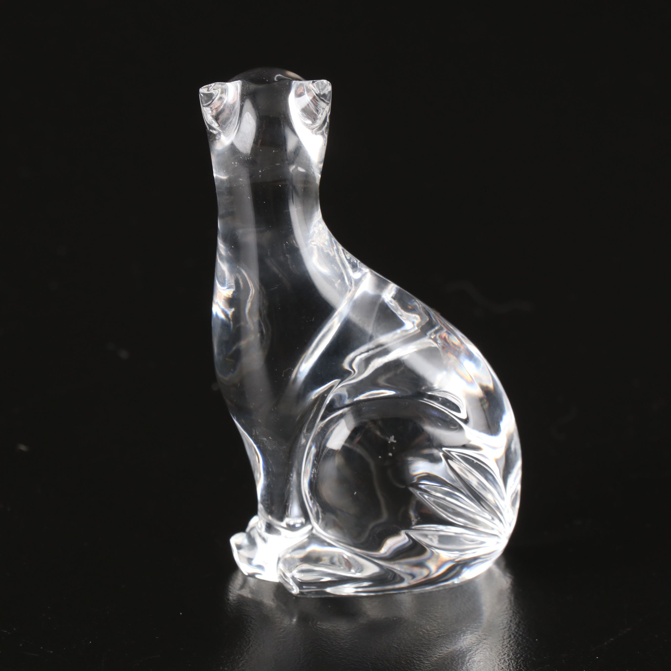 Waterford "Small Cat" and Steuben "Puppy Love" Crystal Figurines