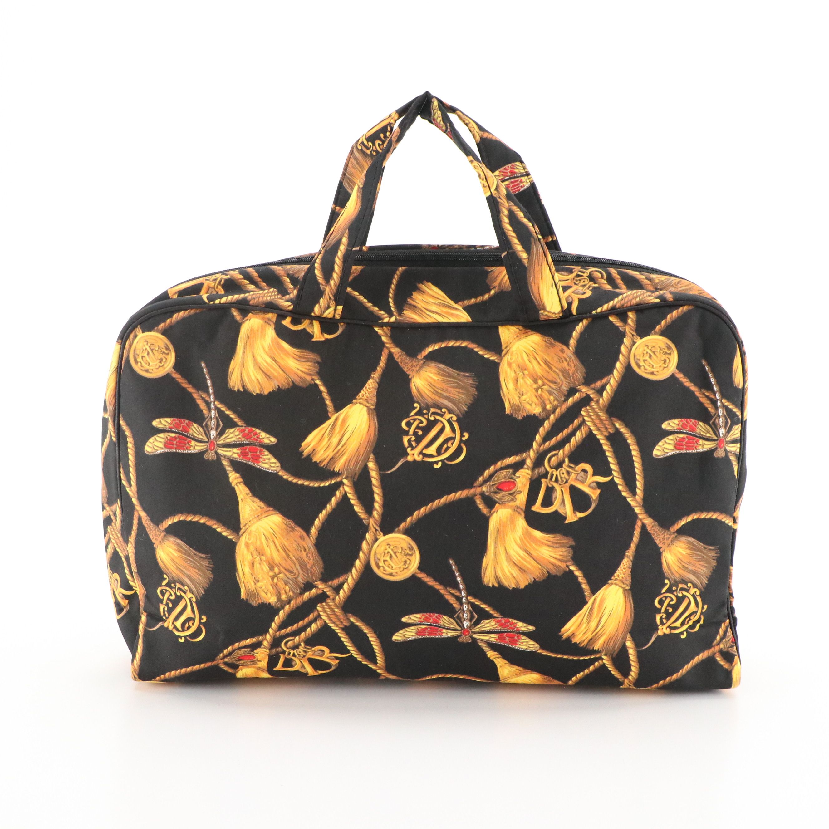 Christian Dior Vintage Travel Toiletry Bag in Dragonfly and Tassel Motif Cotton