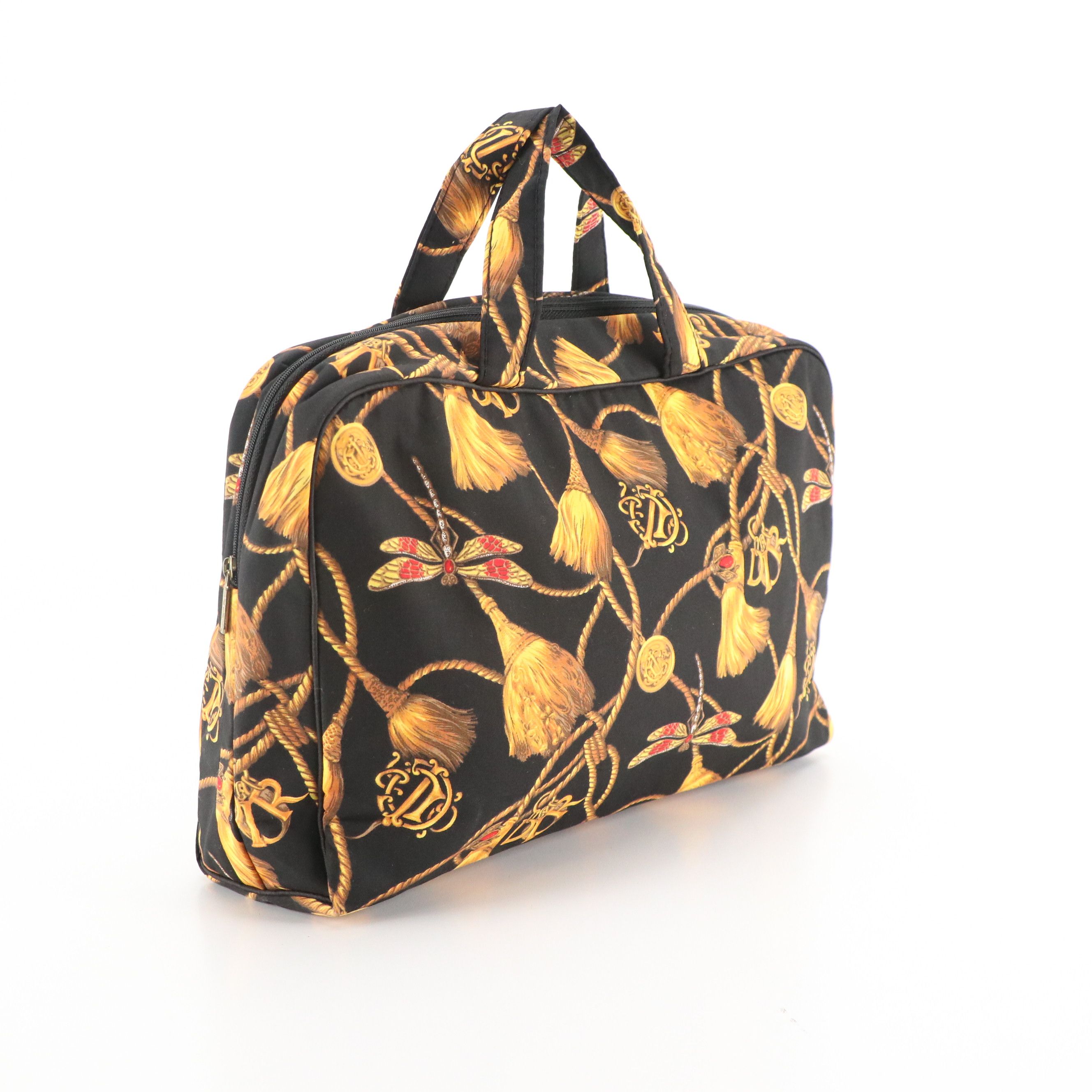 Christian Dior Vintage Travel Toiletry Bag in Dragonfly and Tassel Motif Cotton