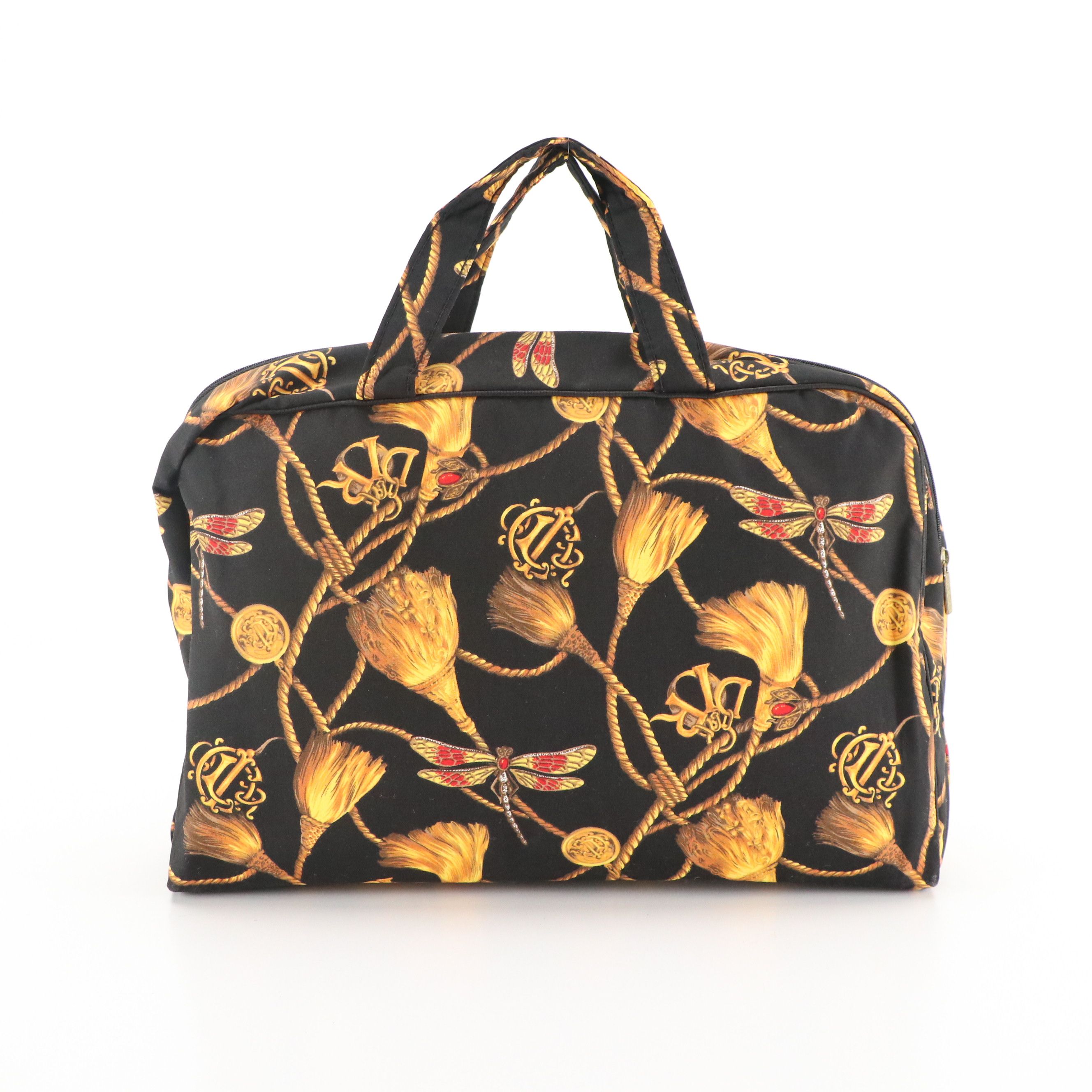 Christian Dior Vintage Travel Toiletry Bag in Dragonfly and Tassel Motif Cotton