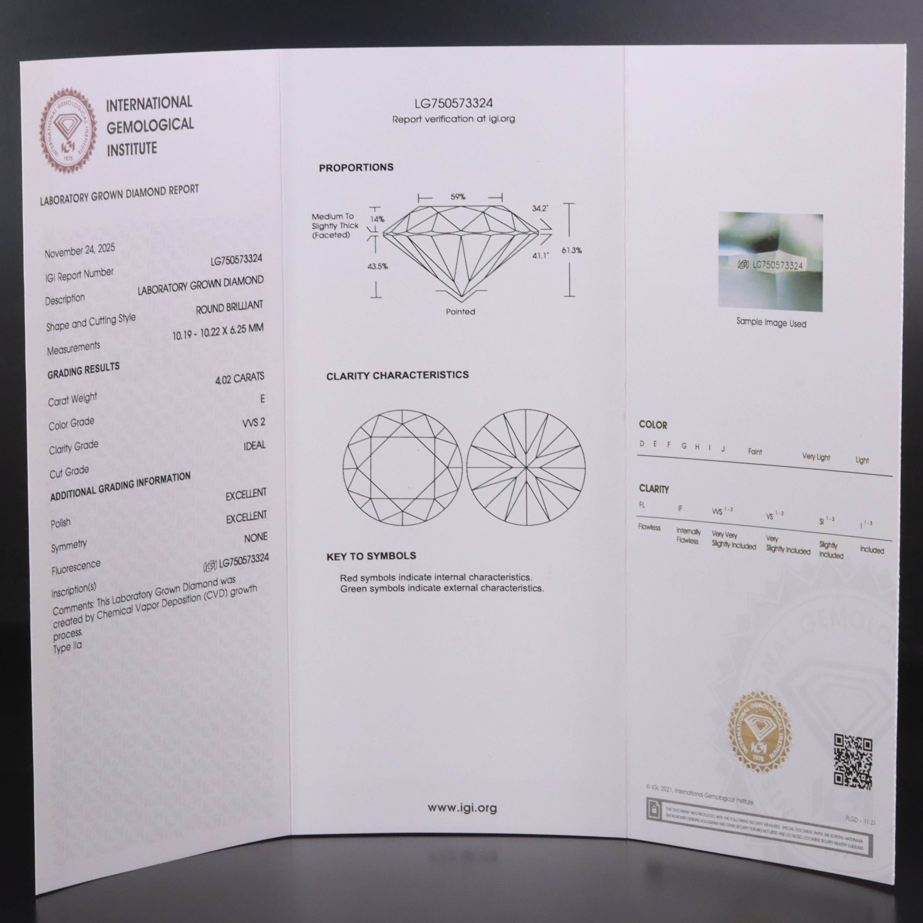 18K 4.02 CT Lab Grown Diamond Solitaire Ring with IGI Report