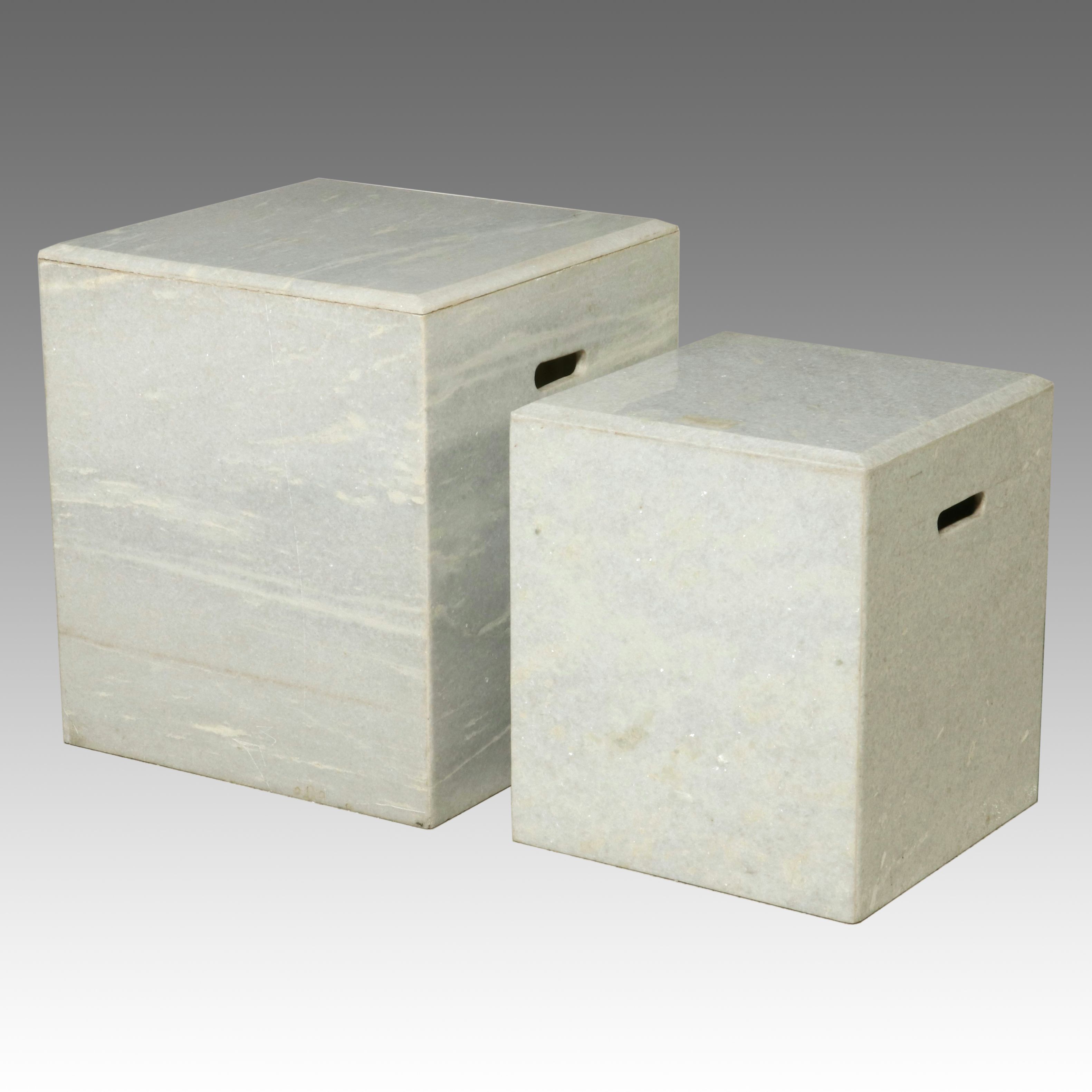 Two Contemporary Marble Cube End Tables