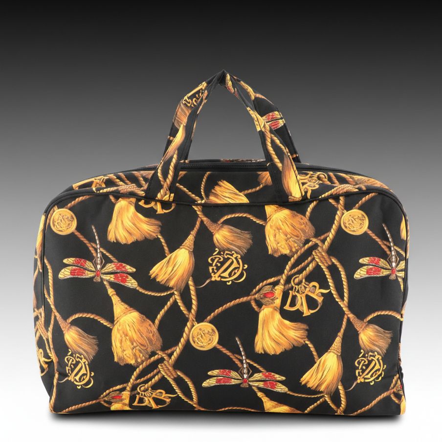 Christian Dior Vintage Travel Toiletry Bag in Dragonfly and Tassel Motif Cotton