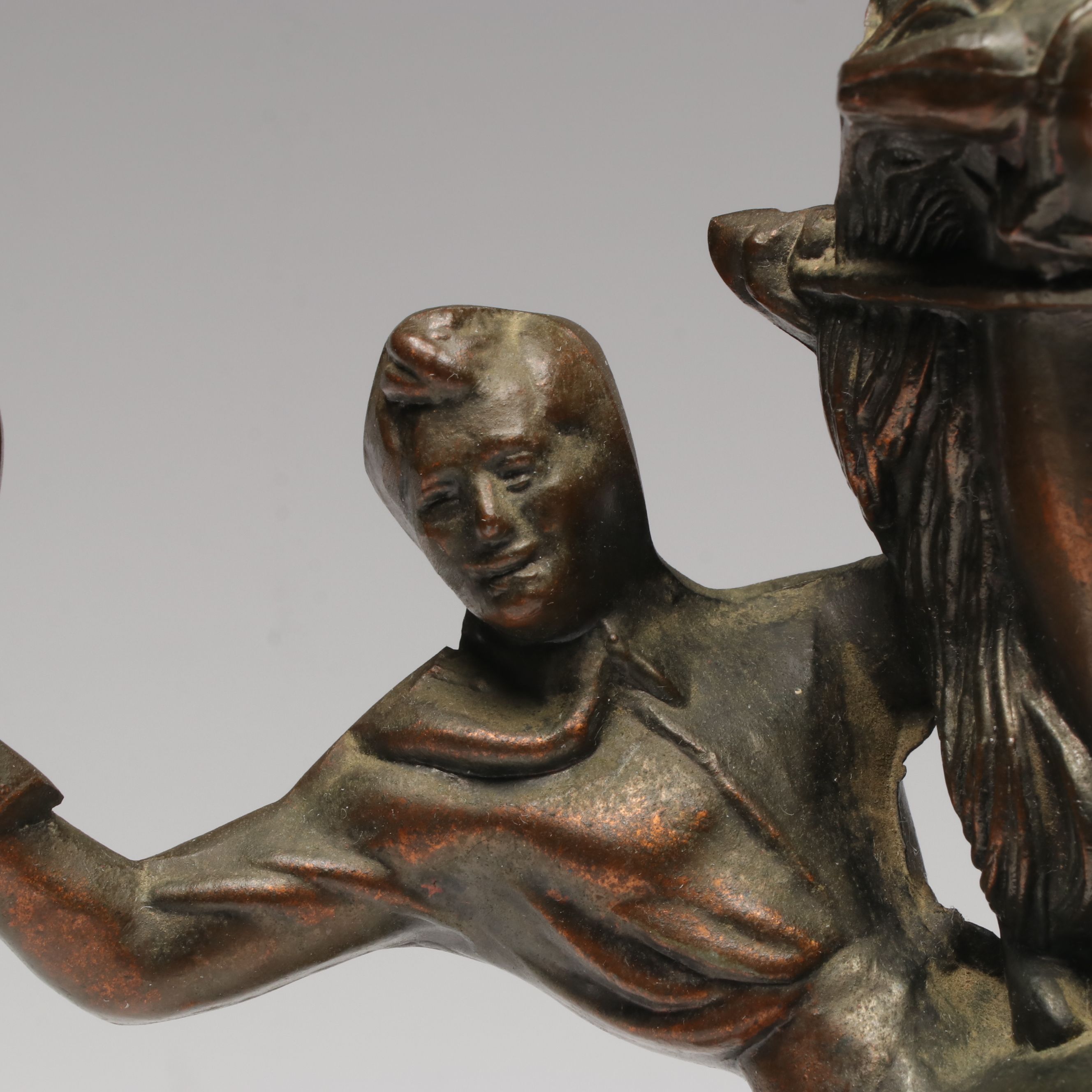 Copper Finish Cowboy on Horseback Sculpture