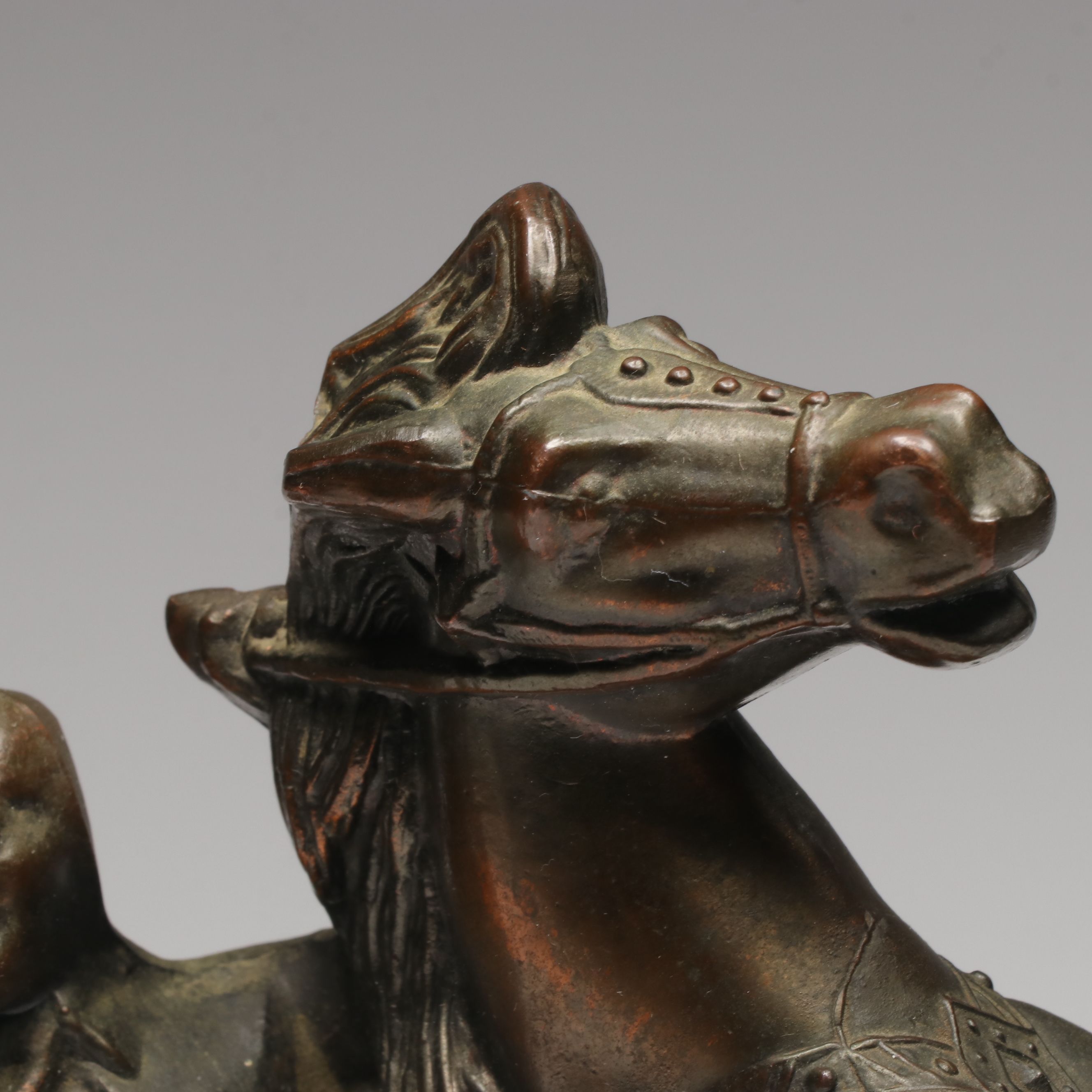 Copper Finish Cowboy on Horseback Sculpture