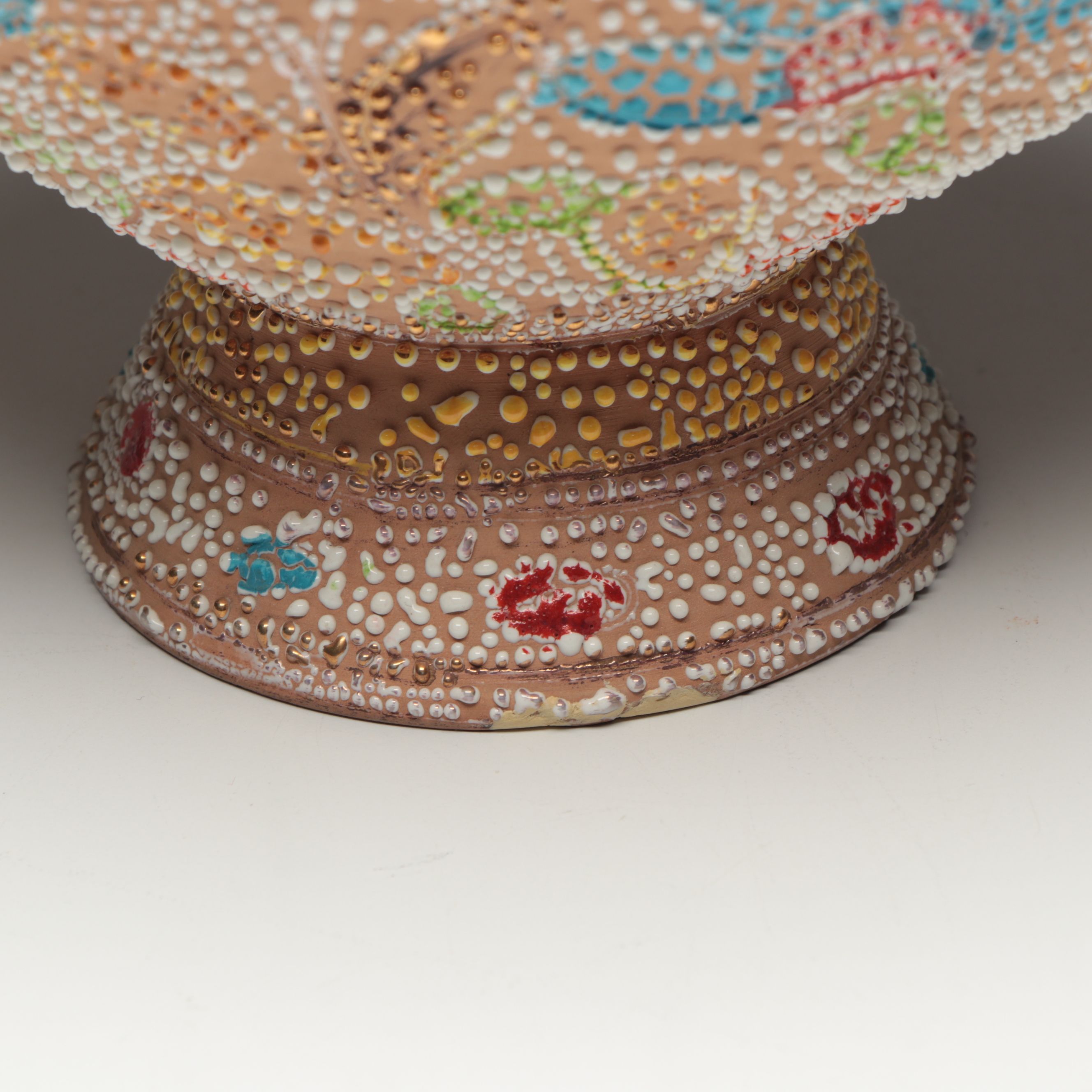 Japanese Ceramic Moriage Accented Double Handled Bowl, Early to Mid-20th Century