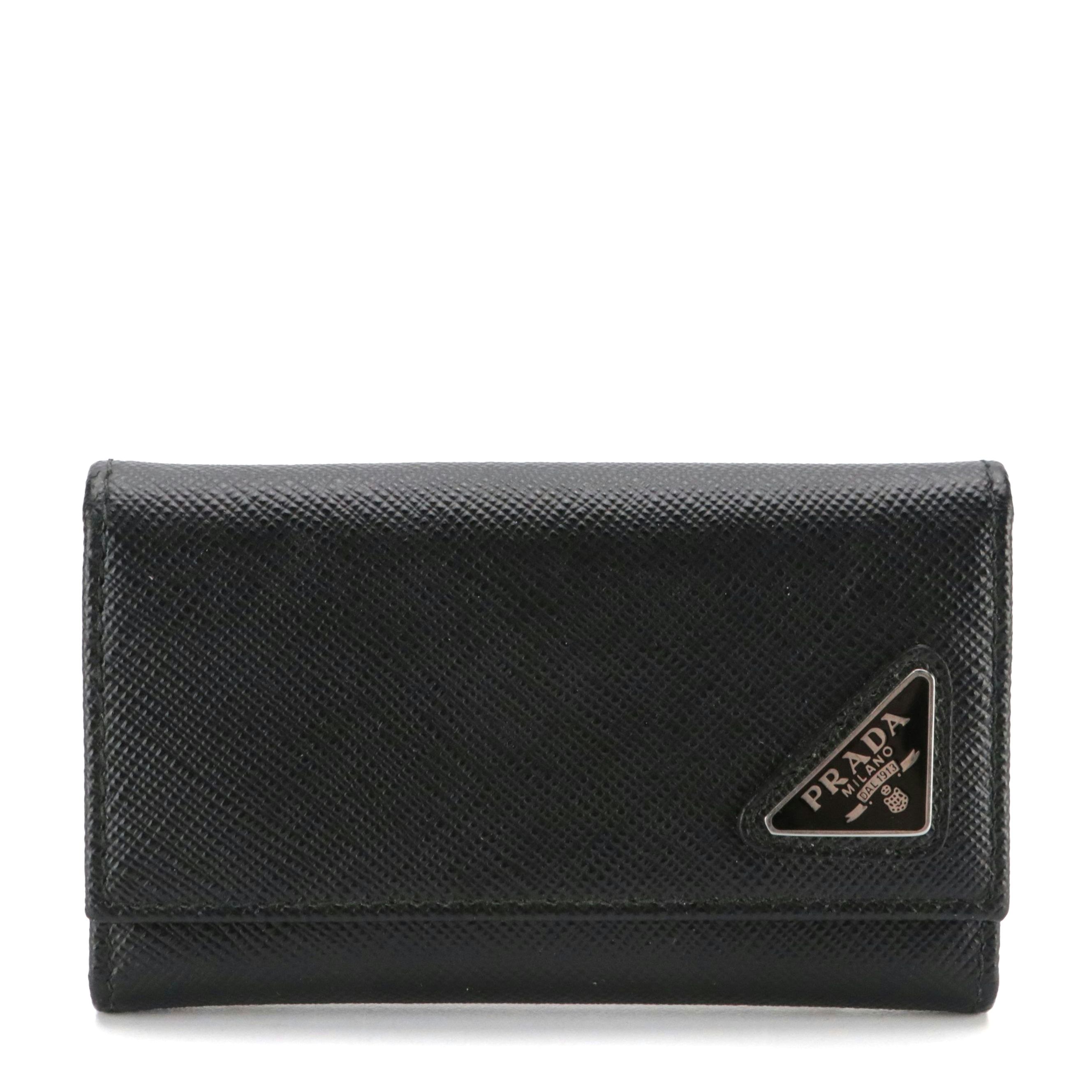 Prada Six-Key Trifold Case in Black Saffiano Leather