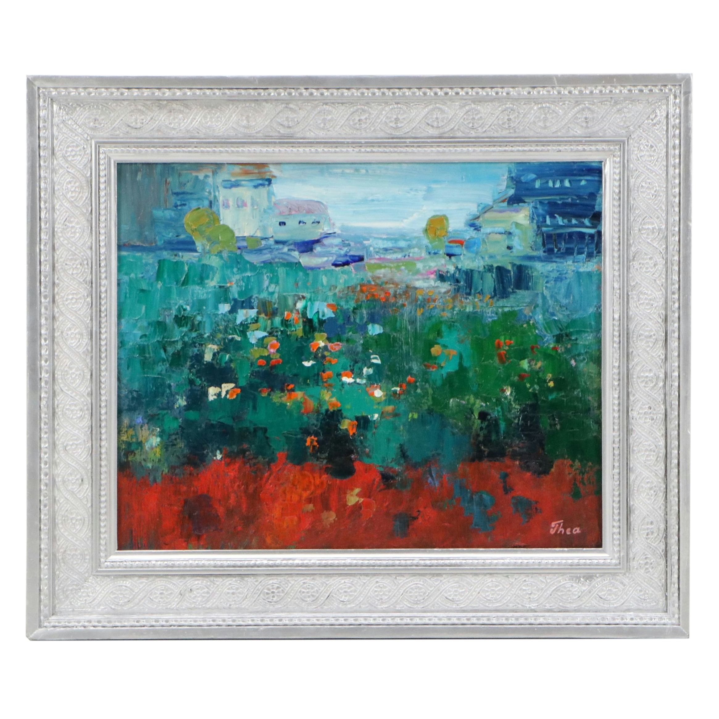 Thea Mamukelashvili Oil Painting of Sunflower Field, 21st Century