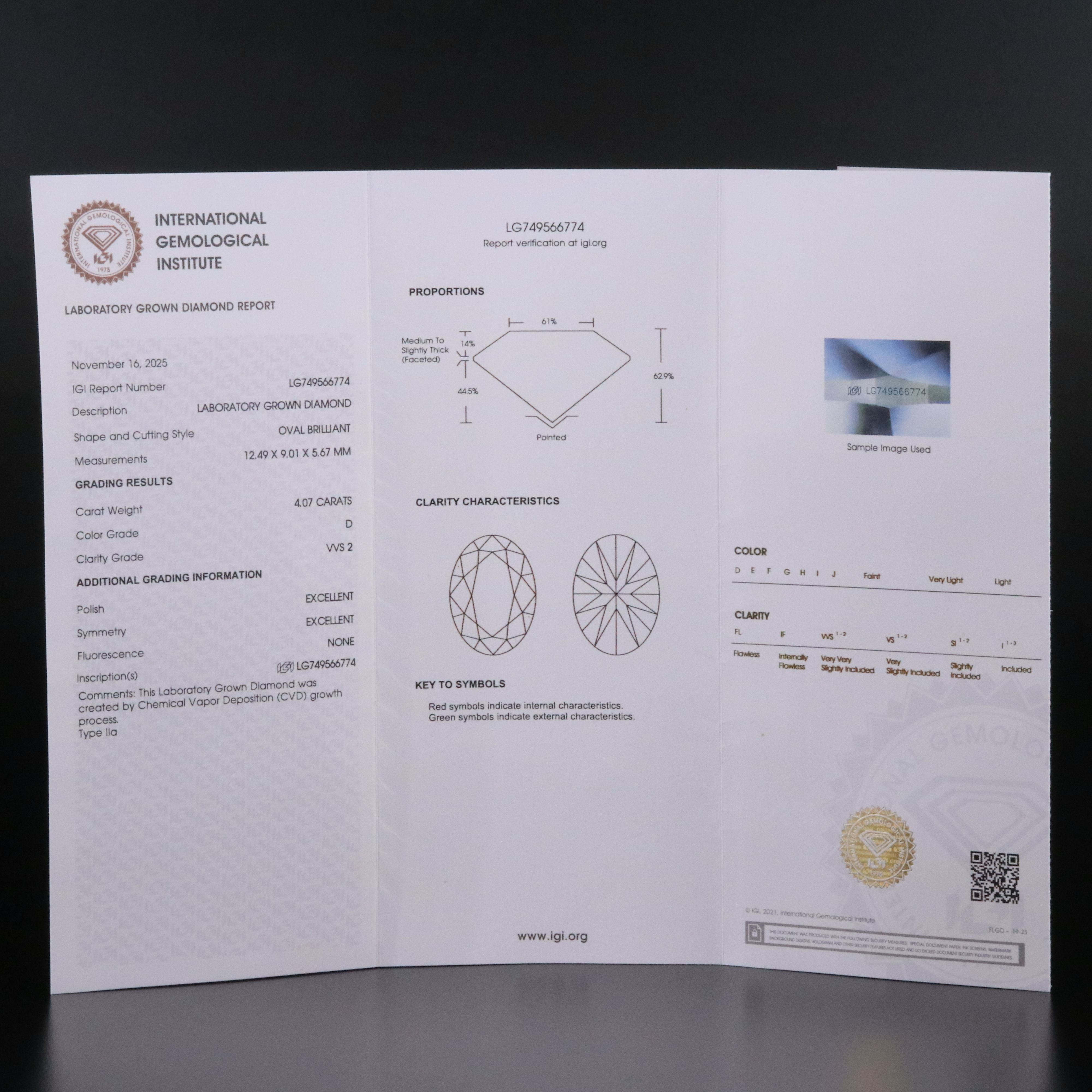 Platinum 4.07 CT Lab Grown Diamond Solitaire Ring with IGI Report