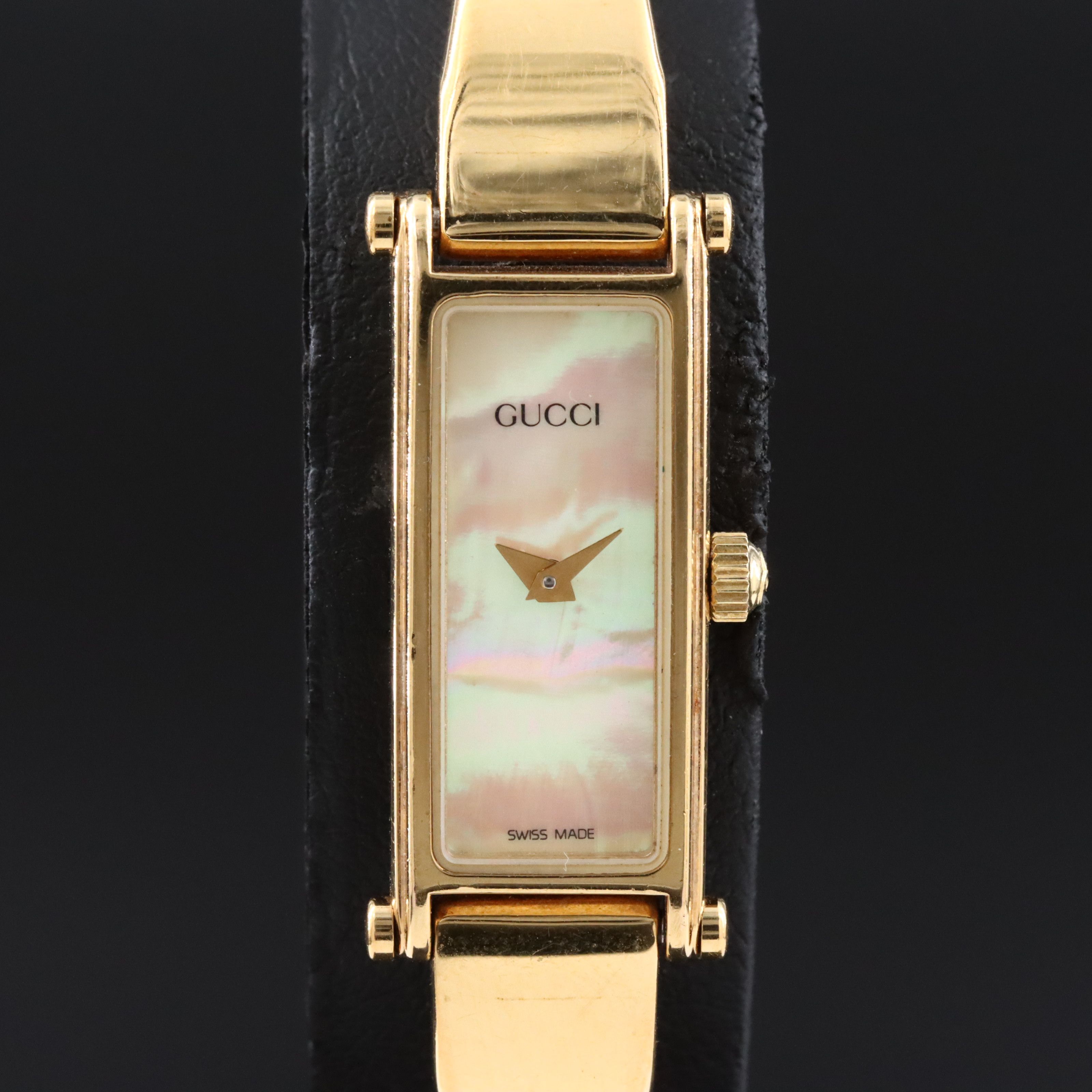 Gucci 1500L Mother-of-Pearl Dial Watch with Gold-Tone Bangle Bracelet