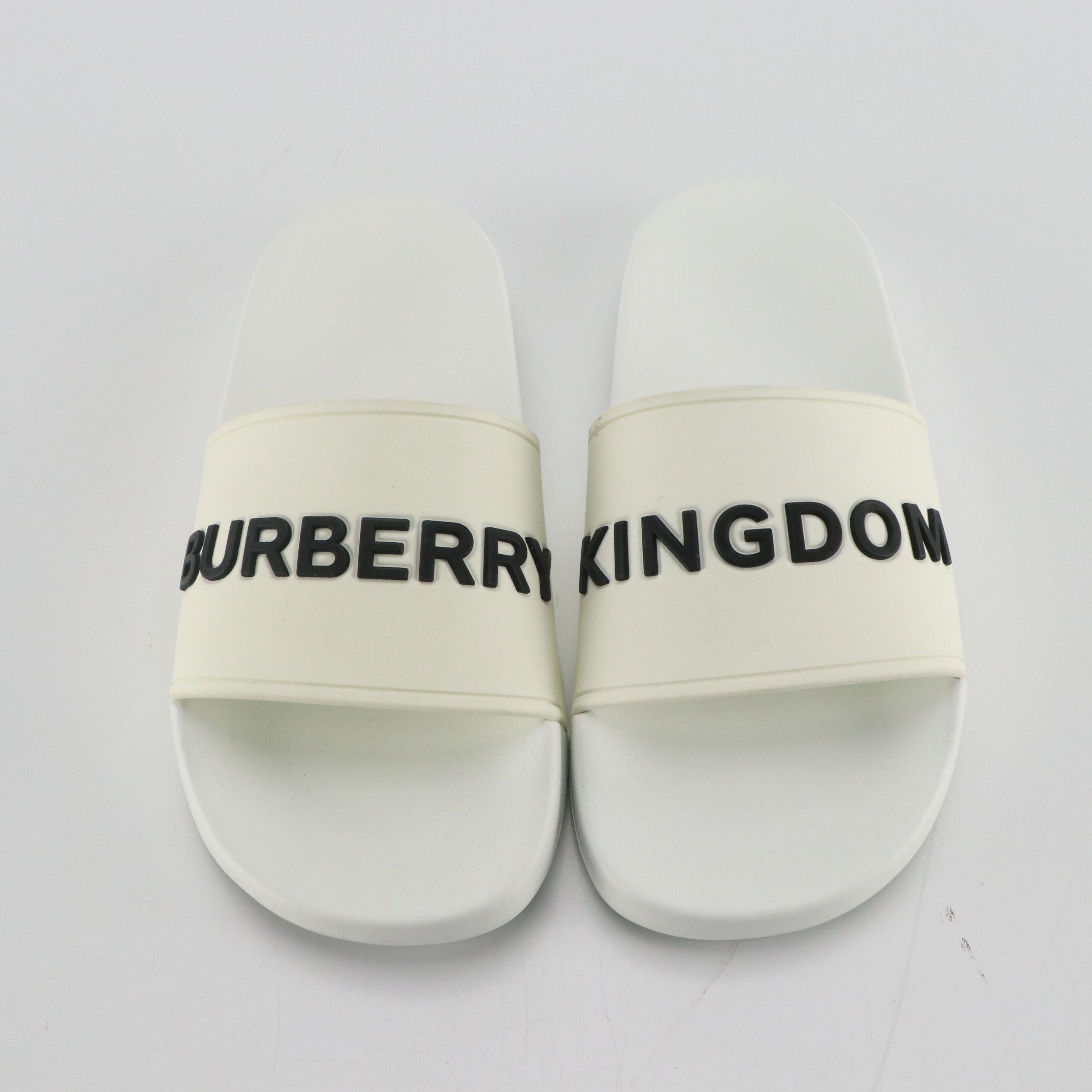 Burberry "Furley" Kingdom Motif White Rubber Slides, With Box