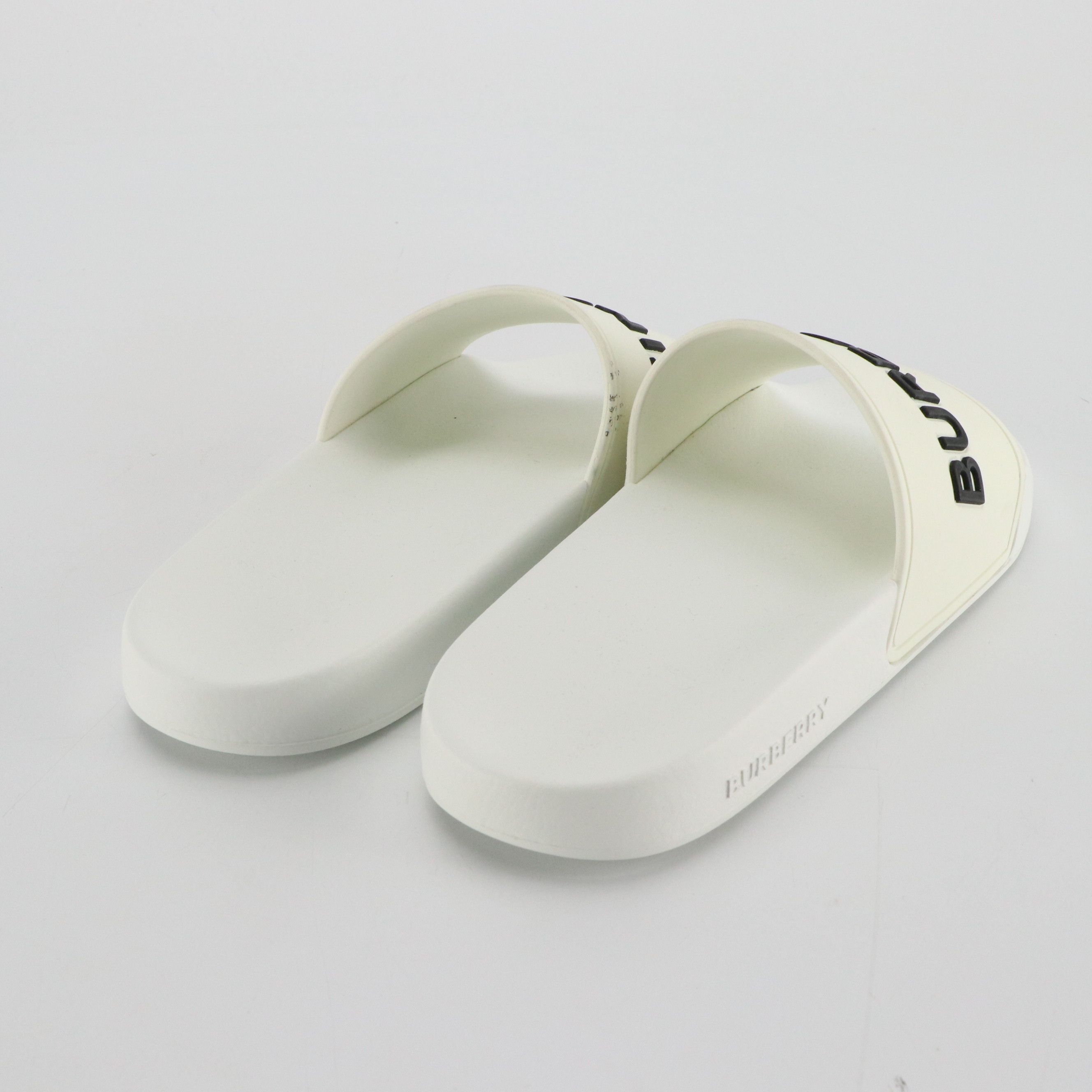 Burberry "Furley" Kingdom Motif White Rubber Slides, With Box