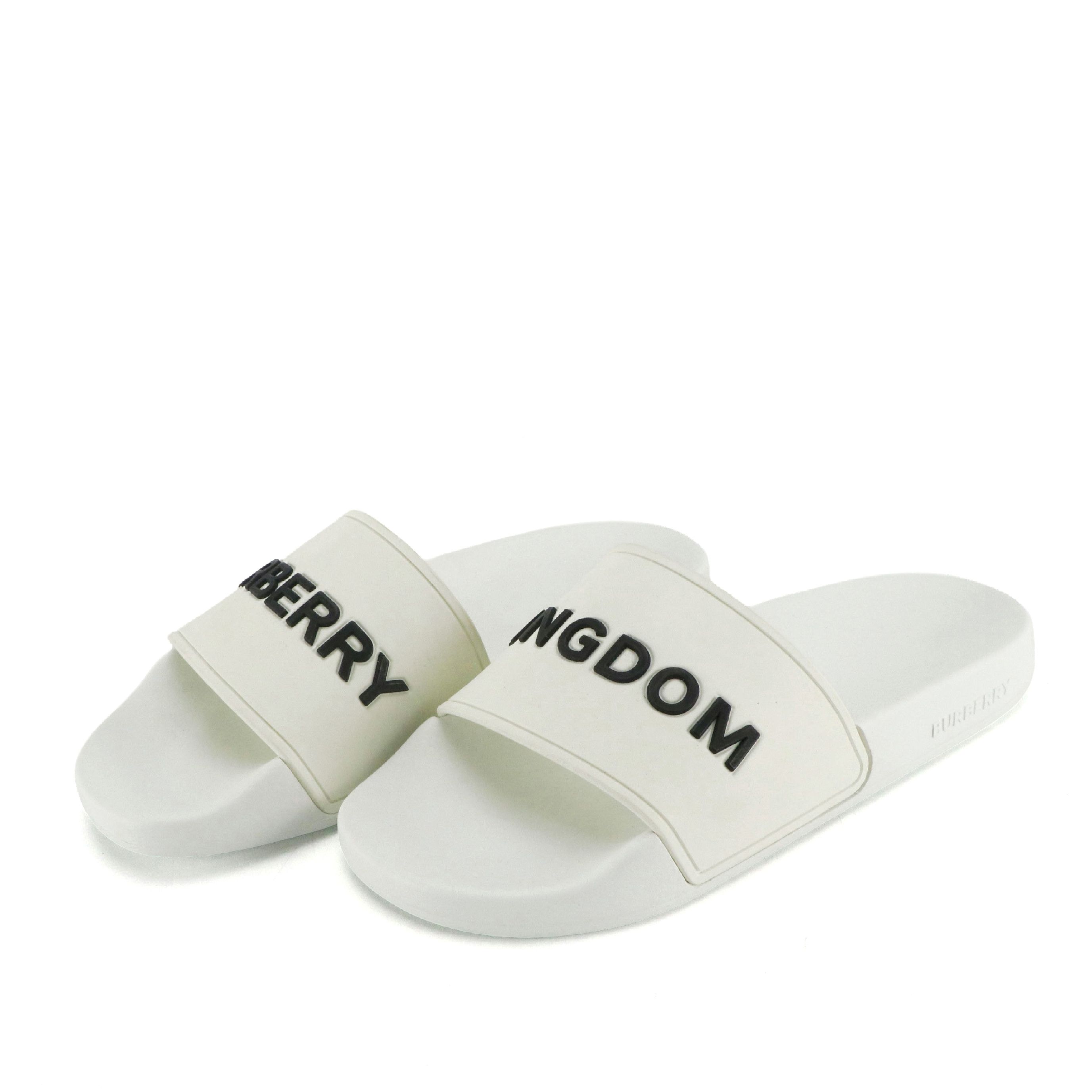 Burberry "Furley" Kingdom Motif White Rubber Slides, With Box