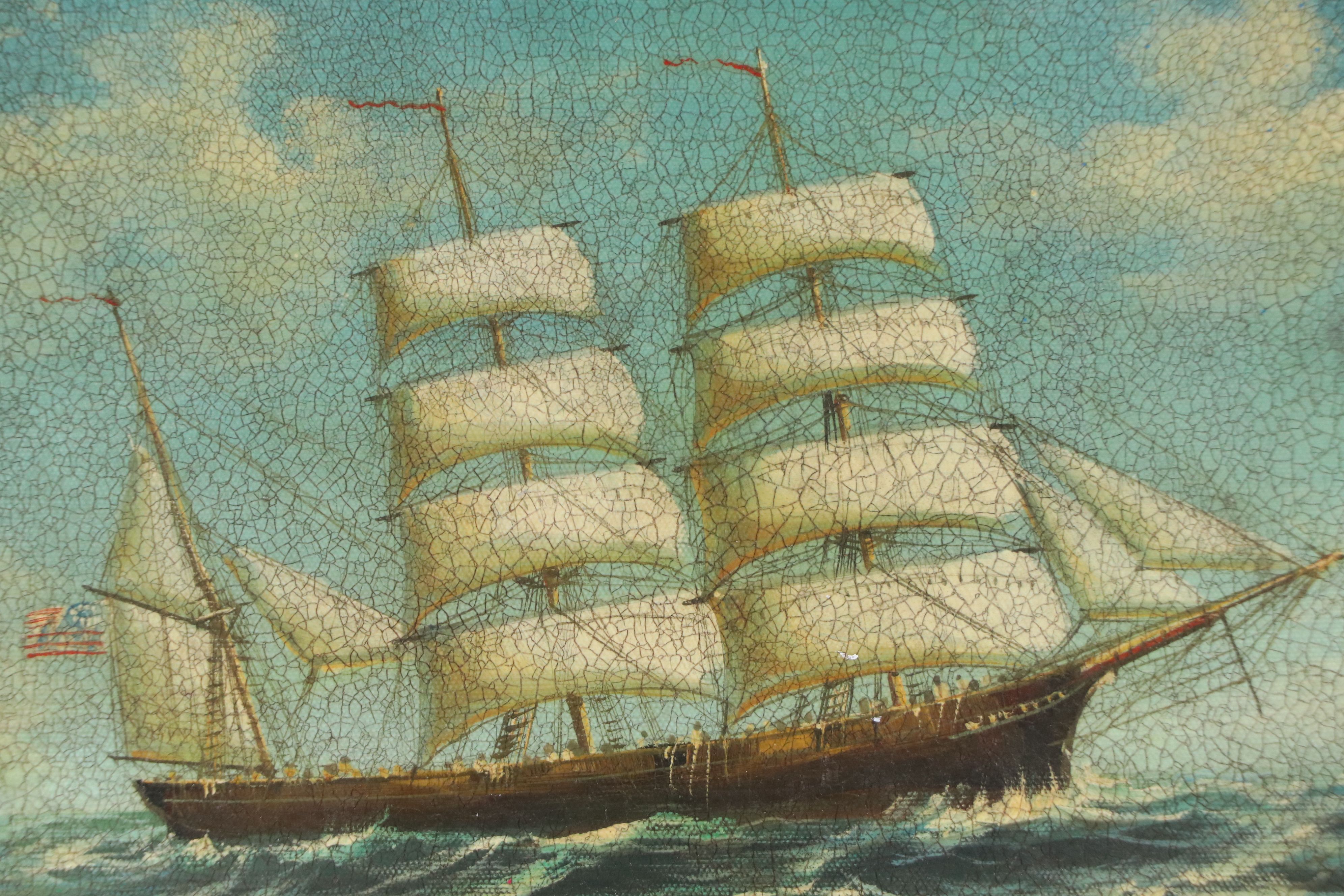Attributed to D. Aldro Maritime Oil Painting of Tall Ship, Circa Early 20th C.