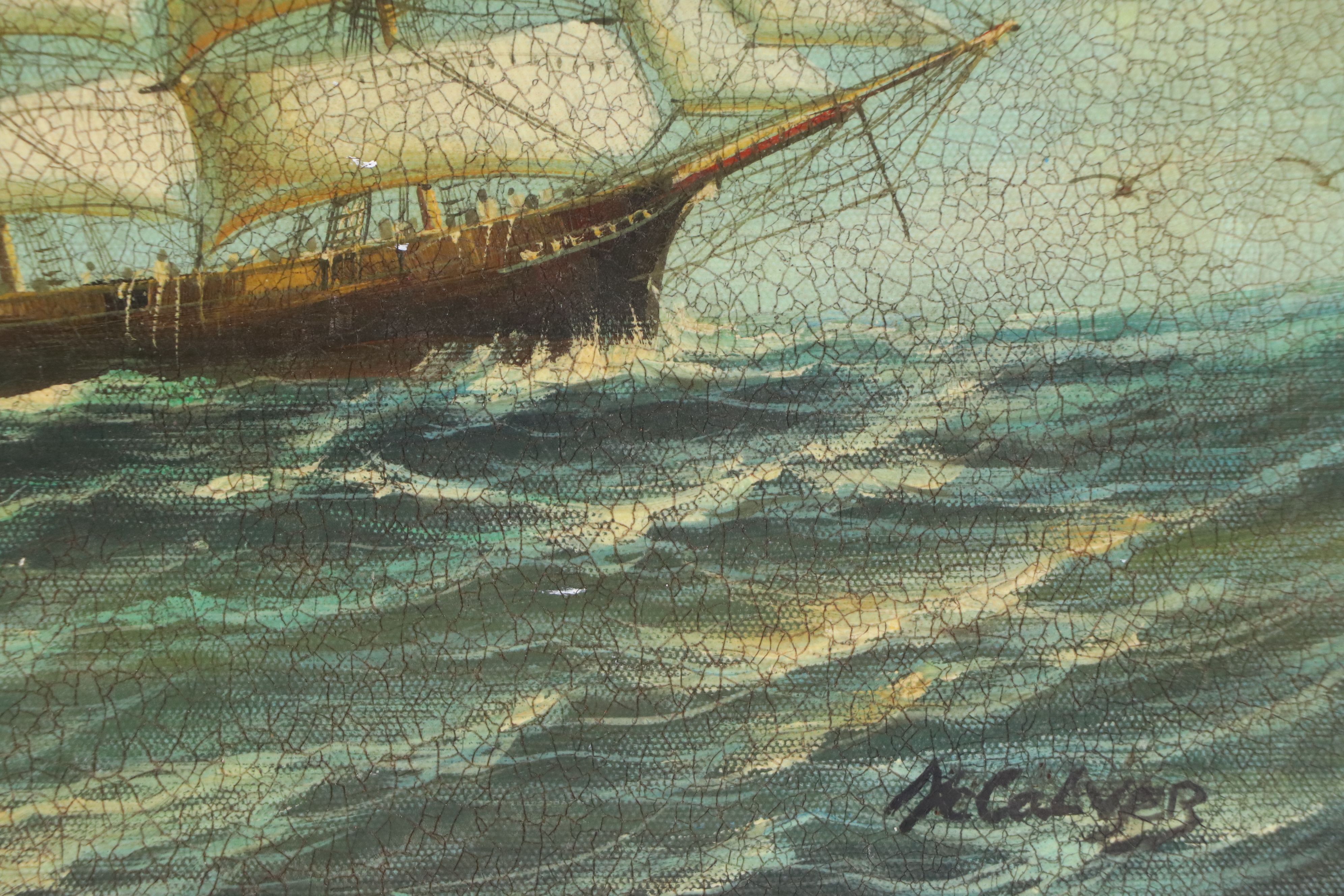 Attributed to D. Aldro Maritime Oil Painting of Tall Ship, Circa Early 20th C.