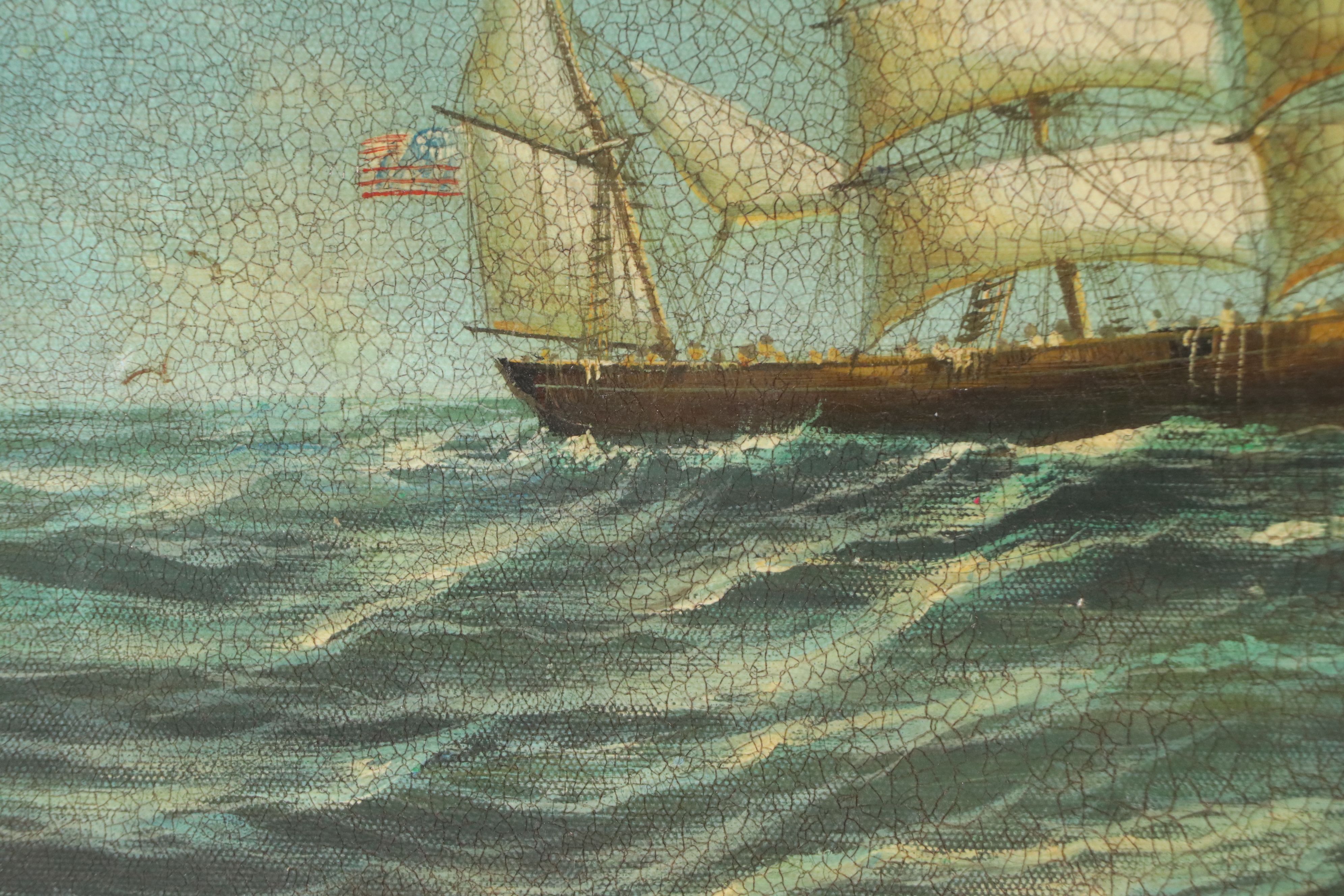 Attributed to D. Aldro Maritime Oil Painting of Tall Ship, Circa Early 20th C.