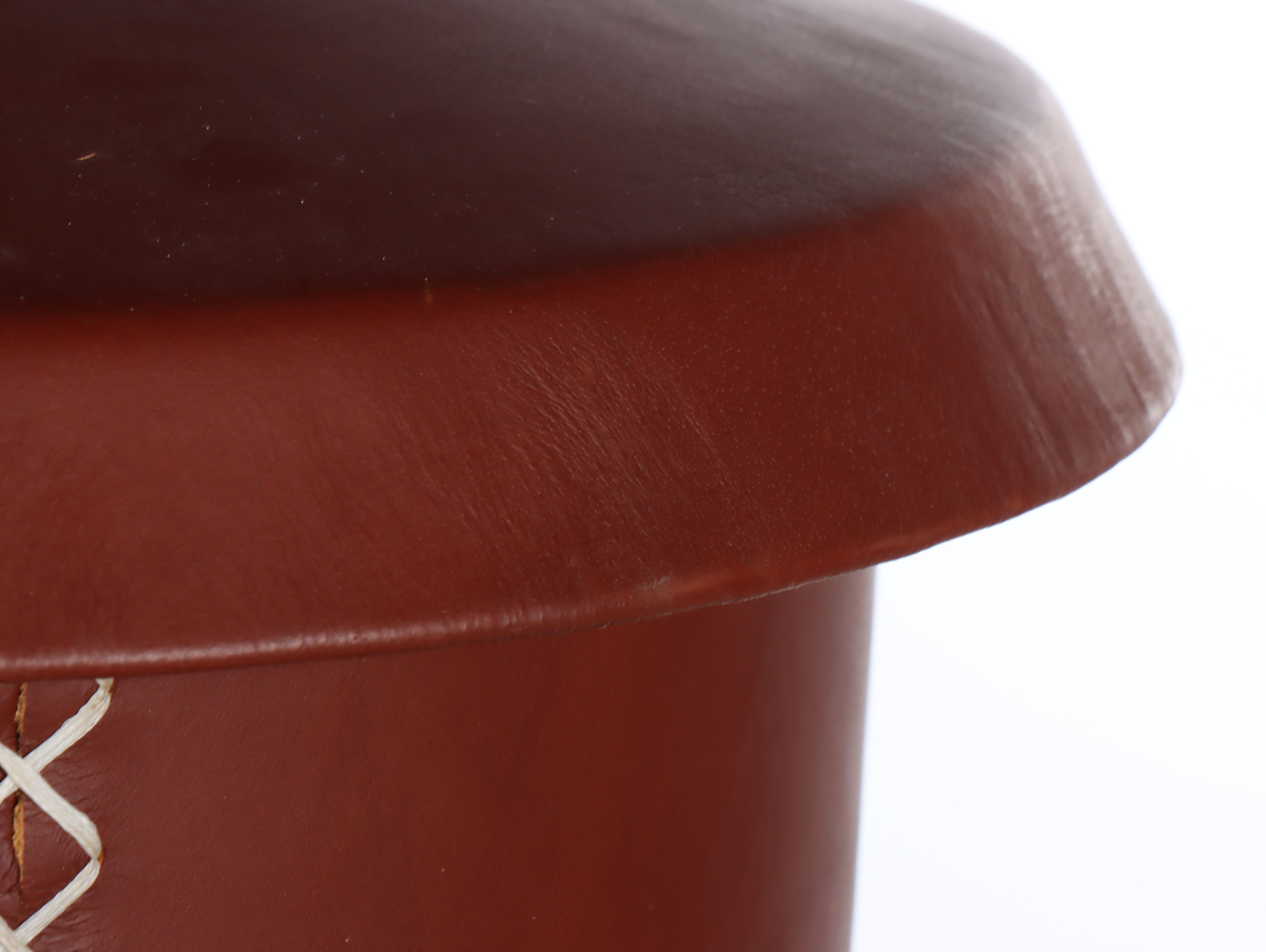 Leather Wrapped Metal Pendant Light with Contrast Stitching