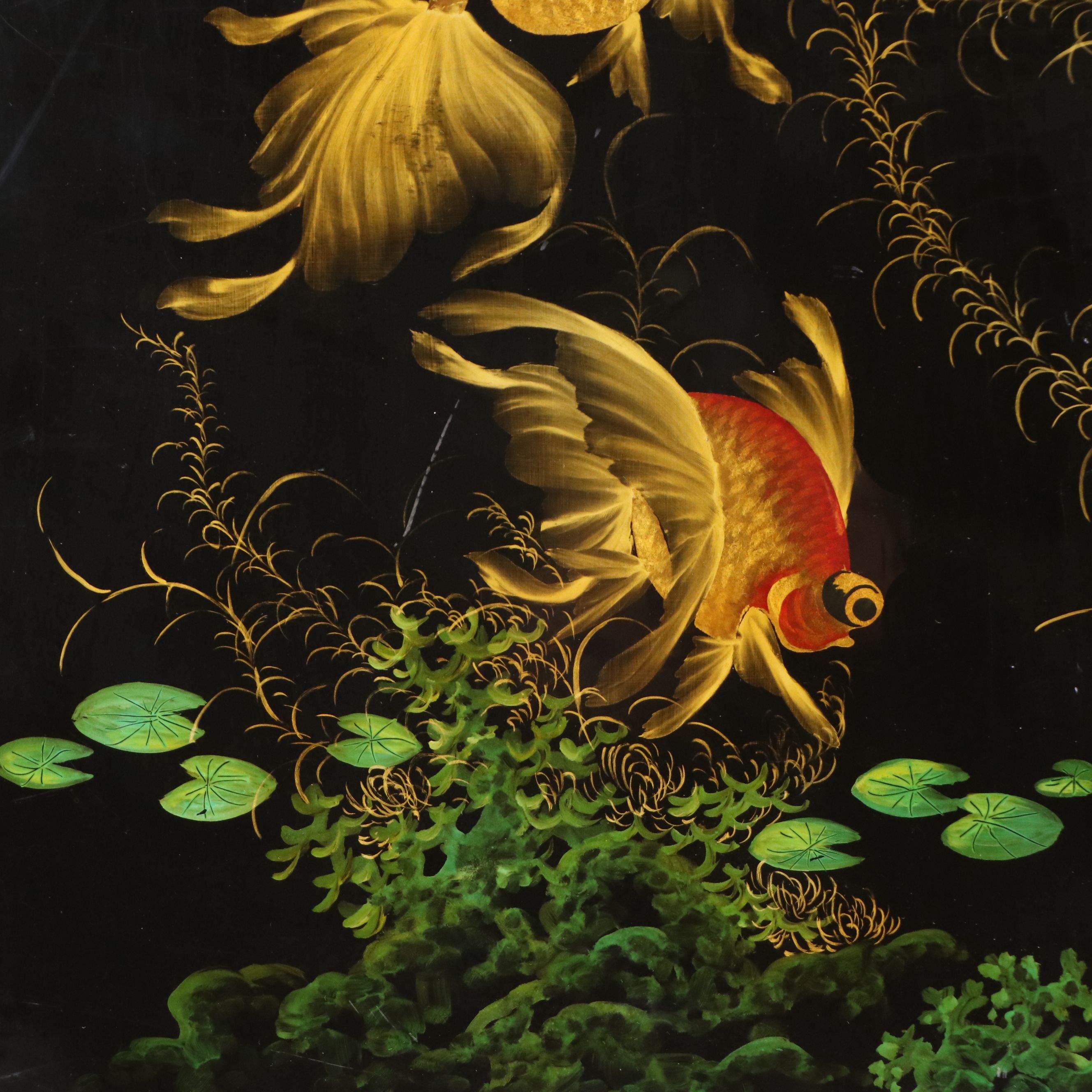 Vietnamese School Lacquered Triptych with Goldfish Motif