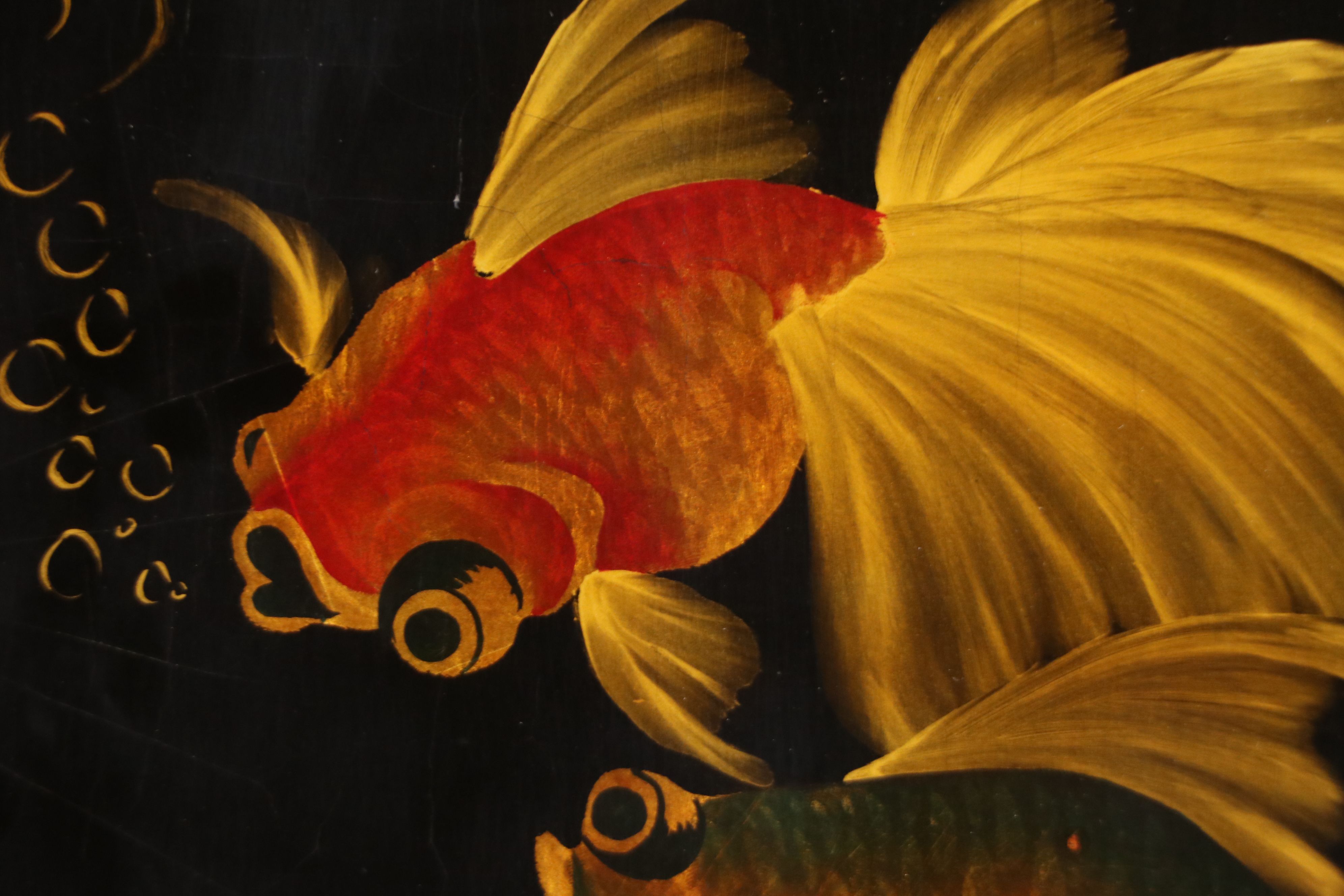 Vietnamese School Lacquered Triptych with Goldfish Motif
