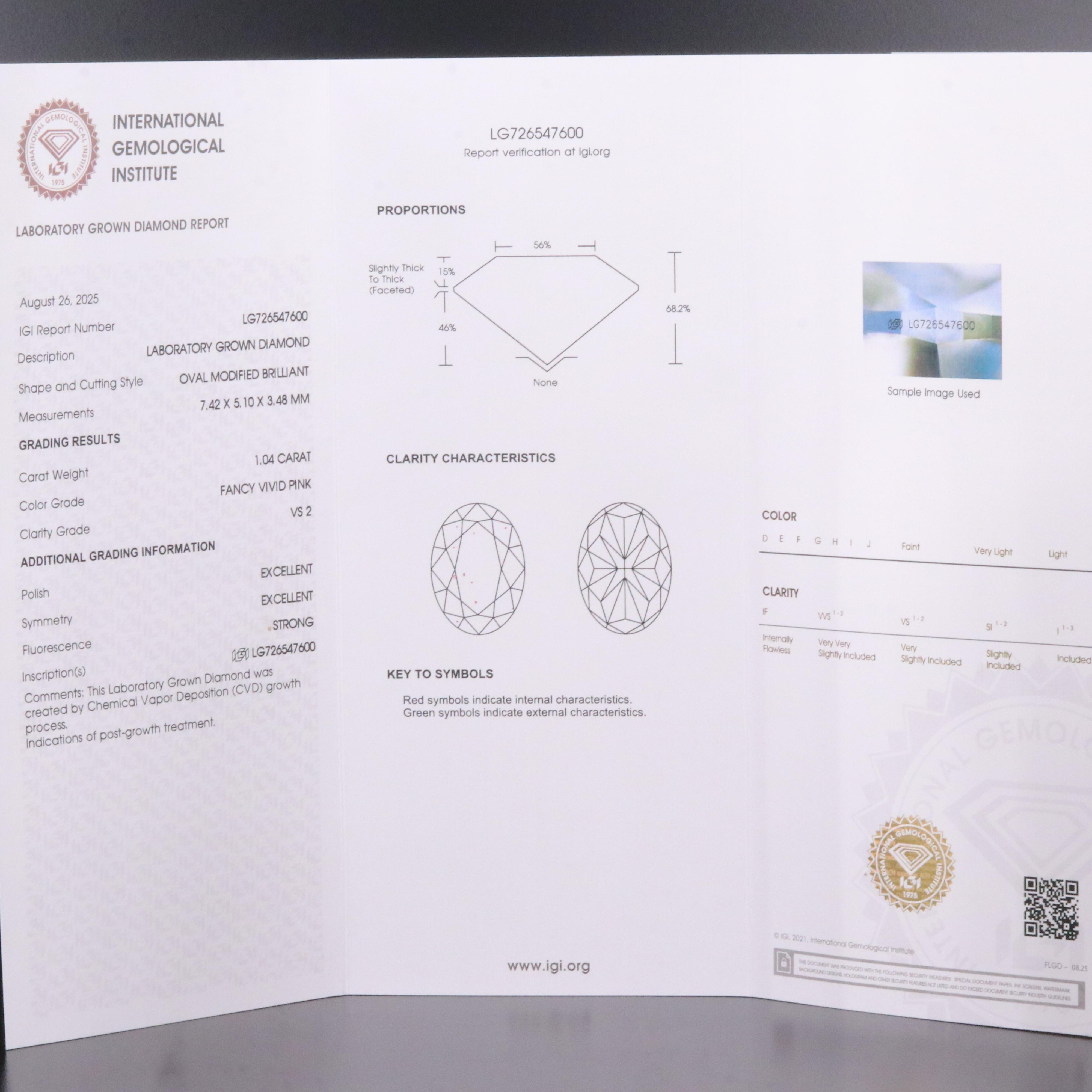 Loose 1.04 CT Lab Grown Fancy Vivid Pink Diamond with IGI Report