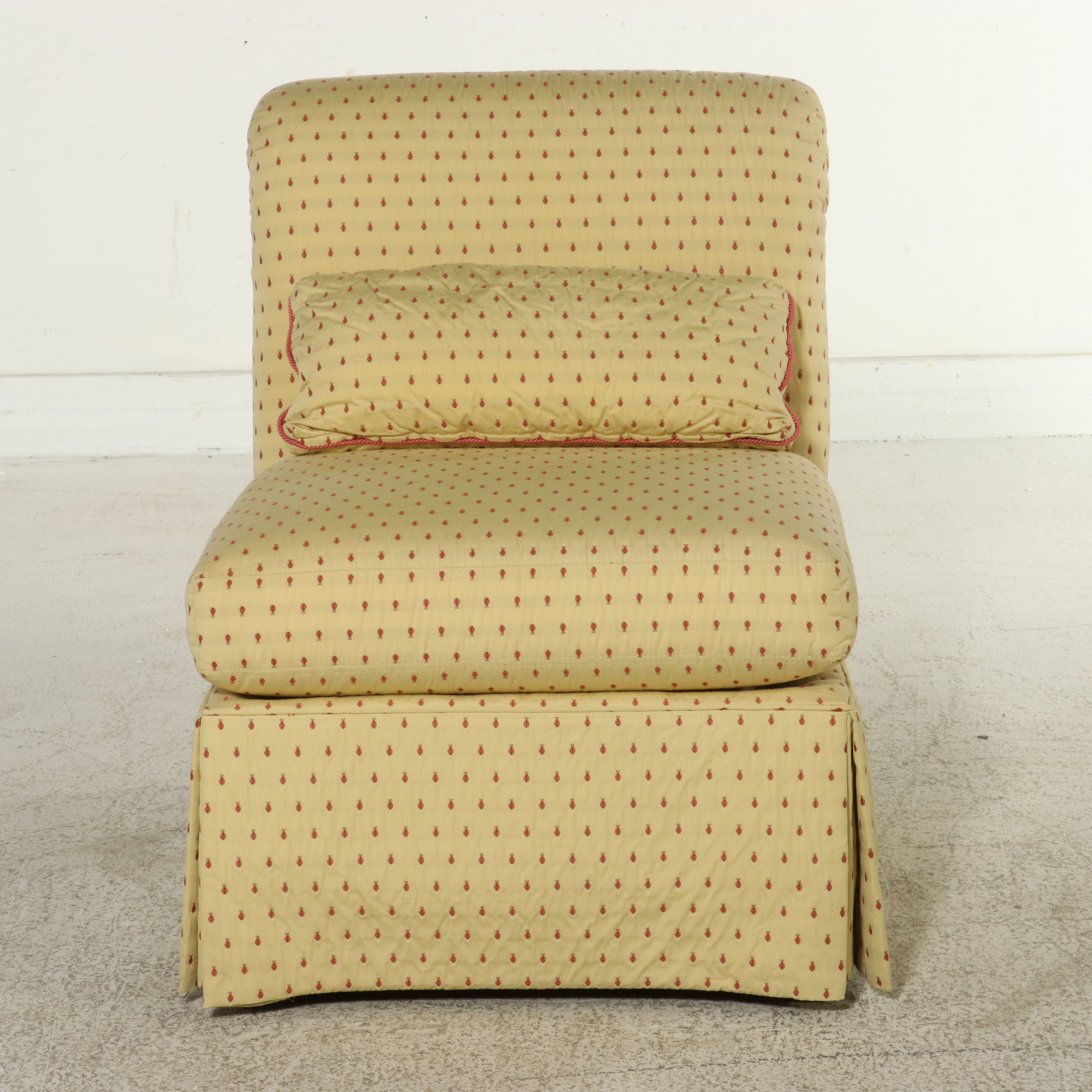 Sherrill Furniture Skirted Slipper Chair in "Ladybug" Pattern, Late 20th Century