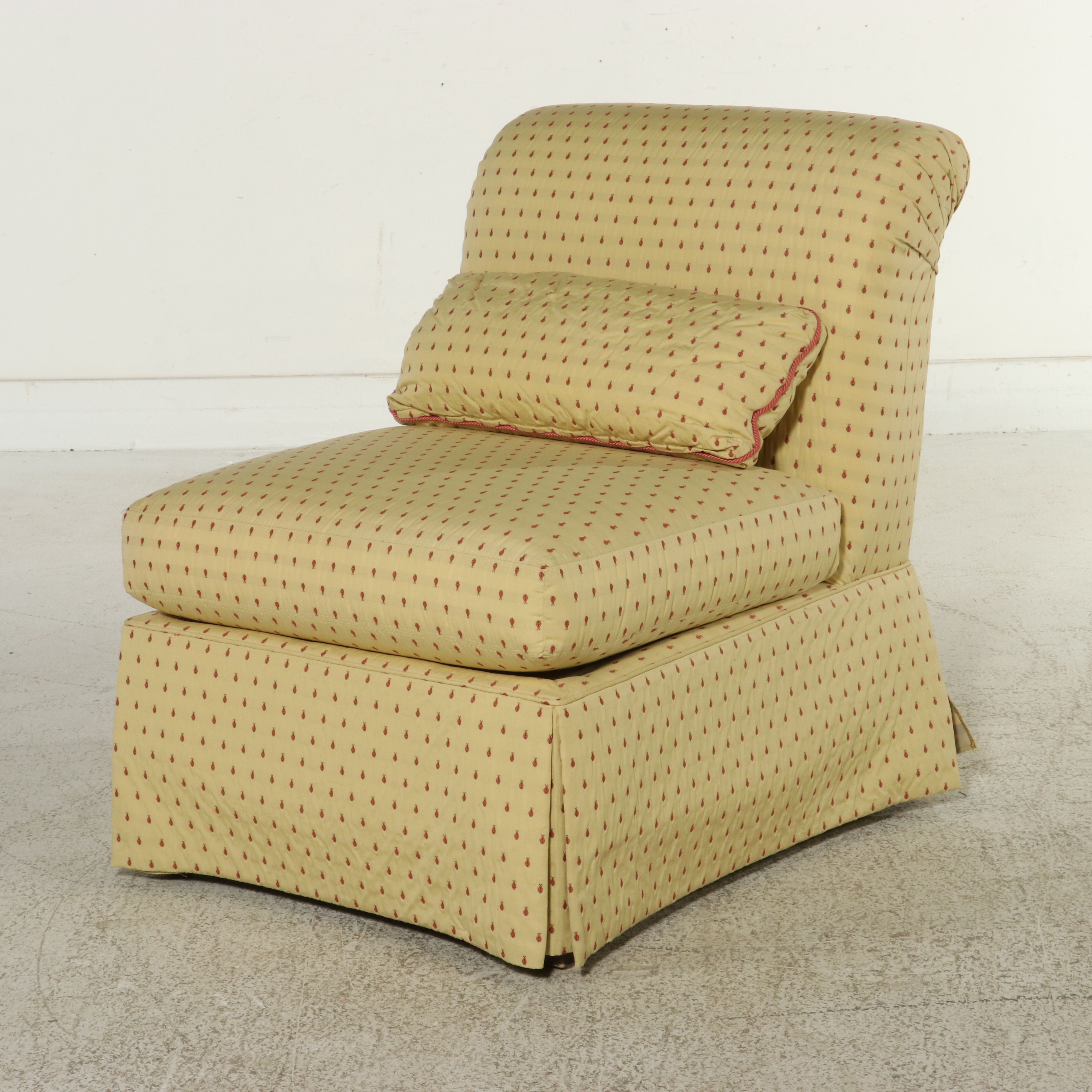 Sherrill Furniture Skirted Slipper Chair in "Ladybug" Pattern, Late 20th Century