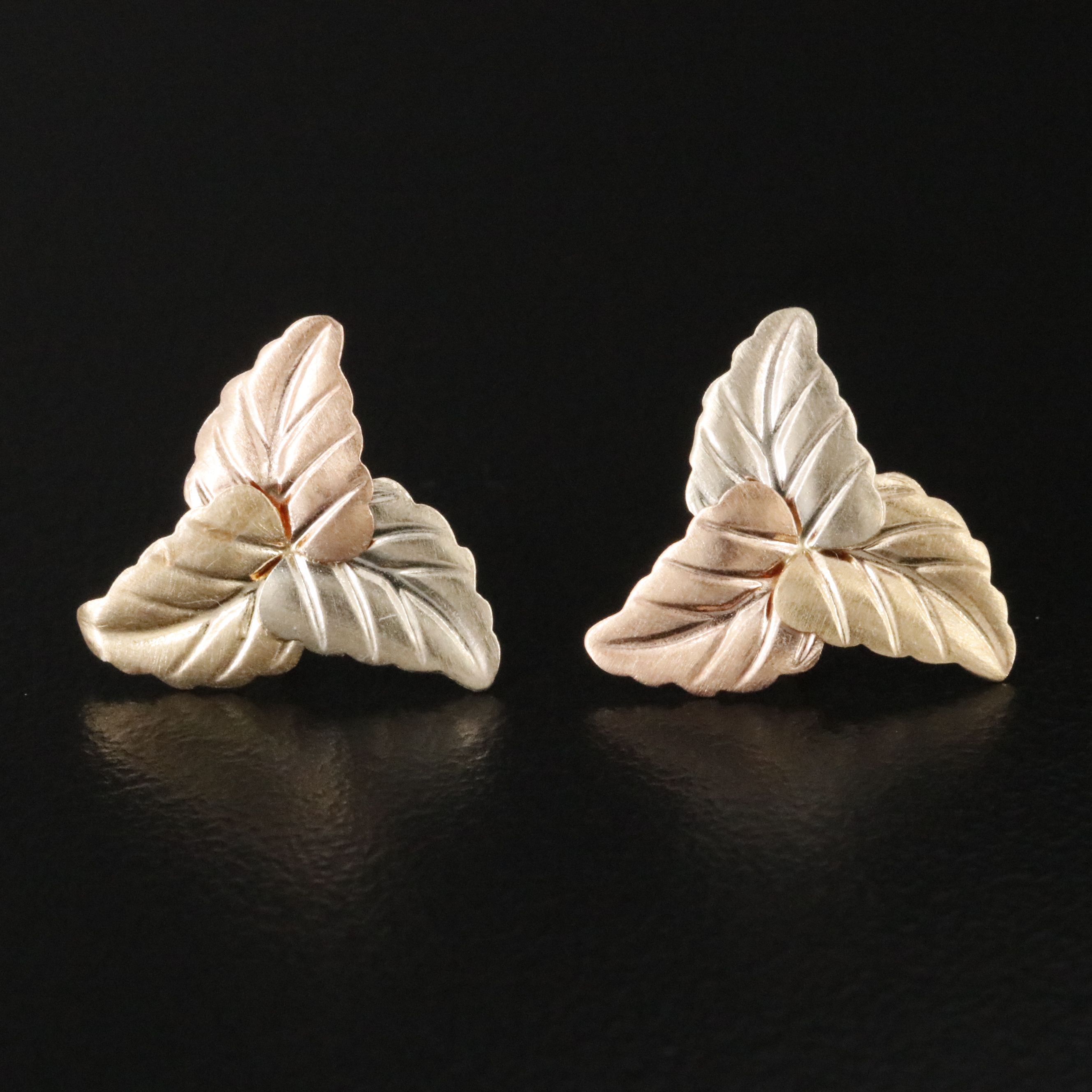 14K Tri-Color Leaf Earrings
