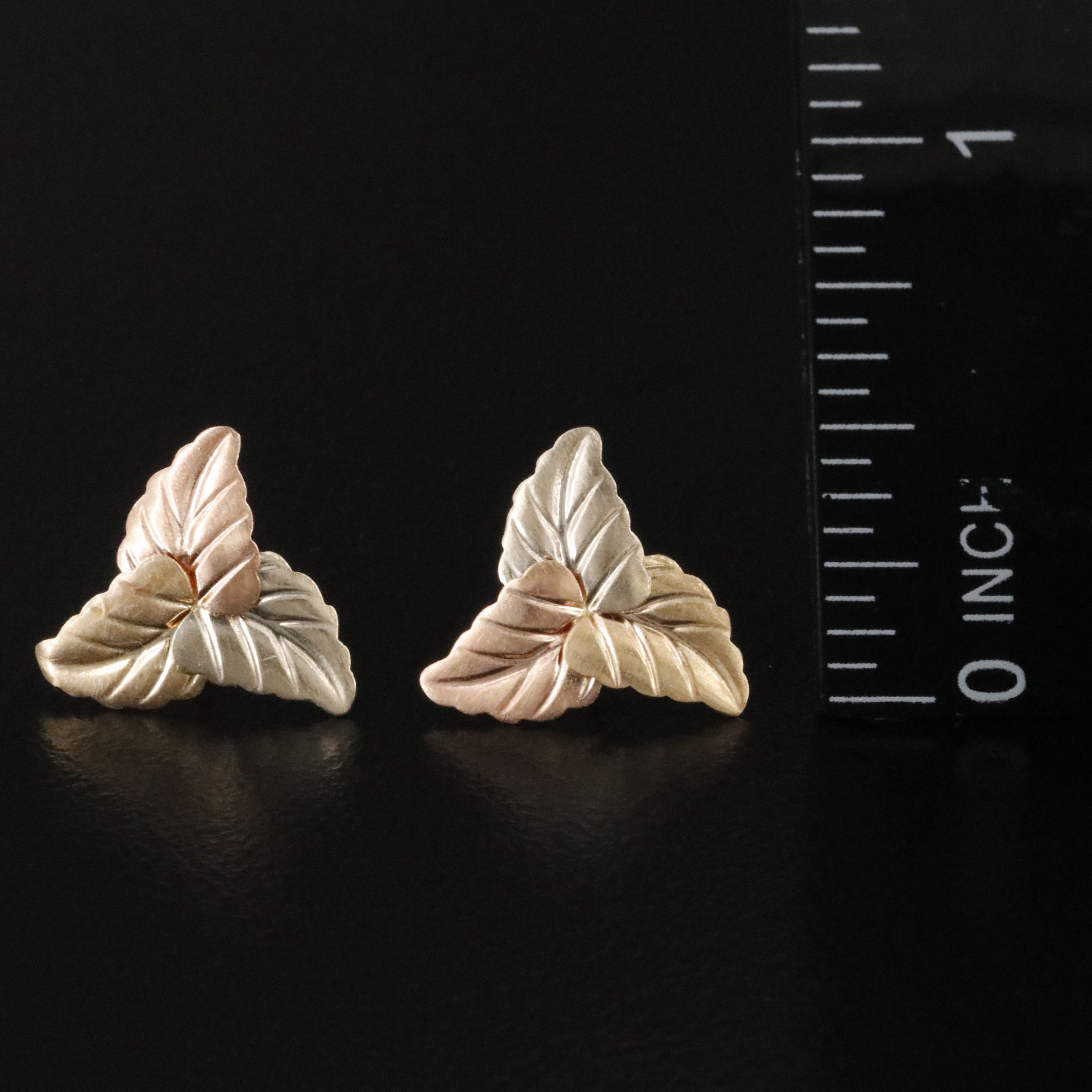 14K Tri-Color Leaf Earrings