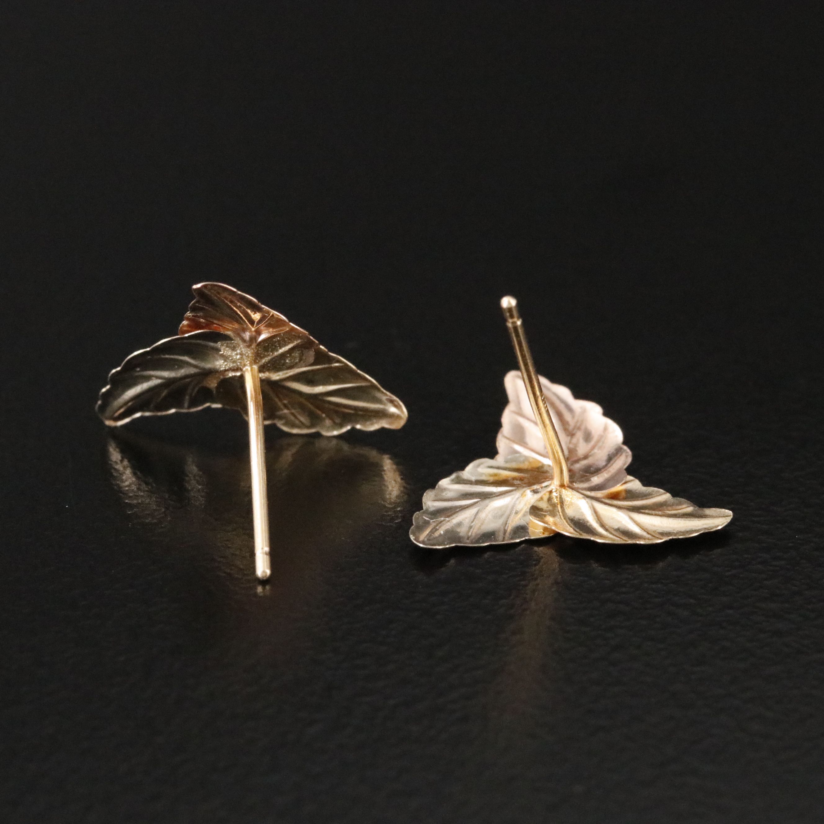 14K Tri-Color Leaf Earrings