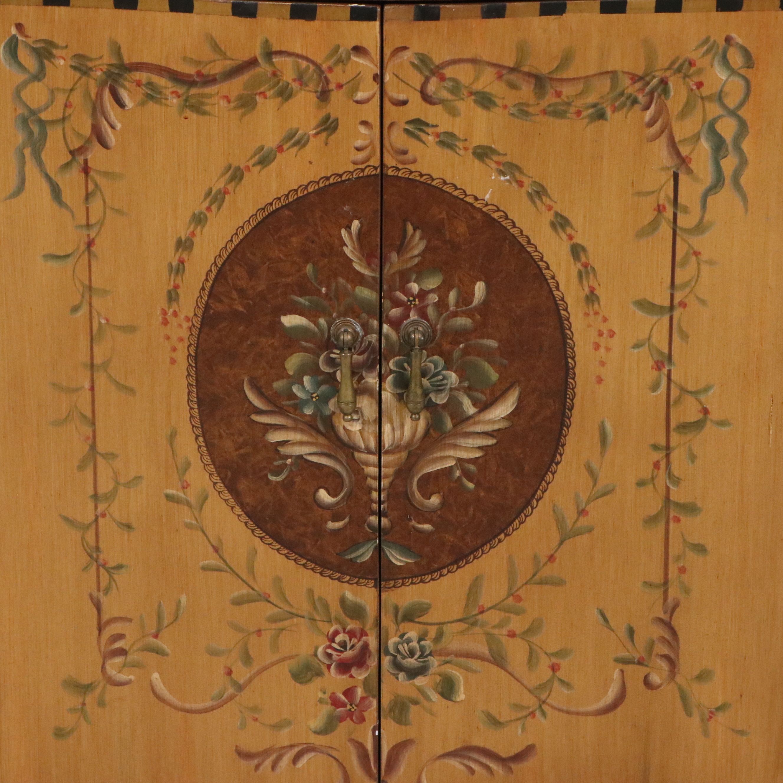 French Provincial Style Hand-Painted Accent Cabinet with Black Granite Top