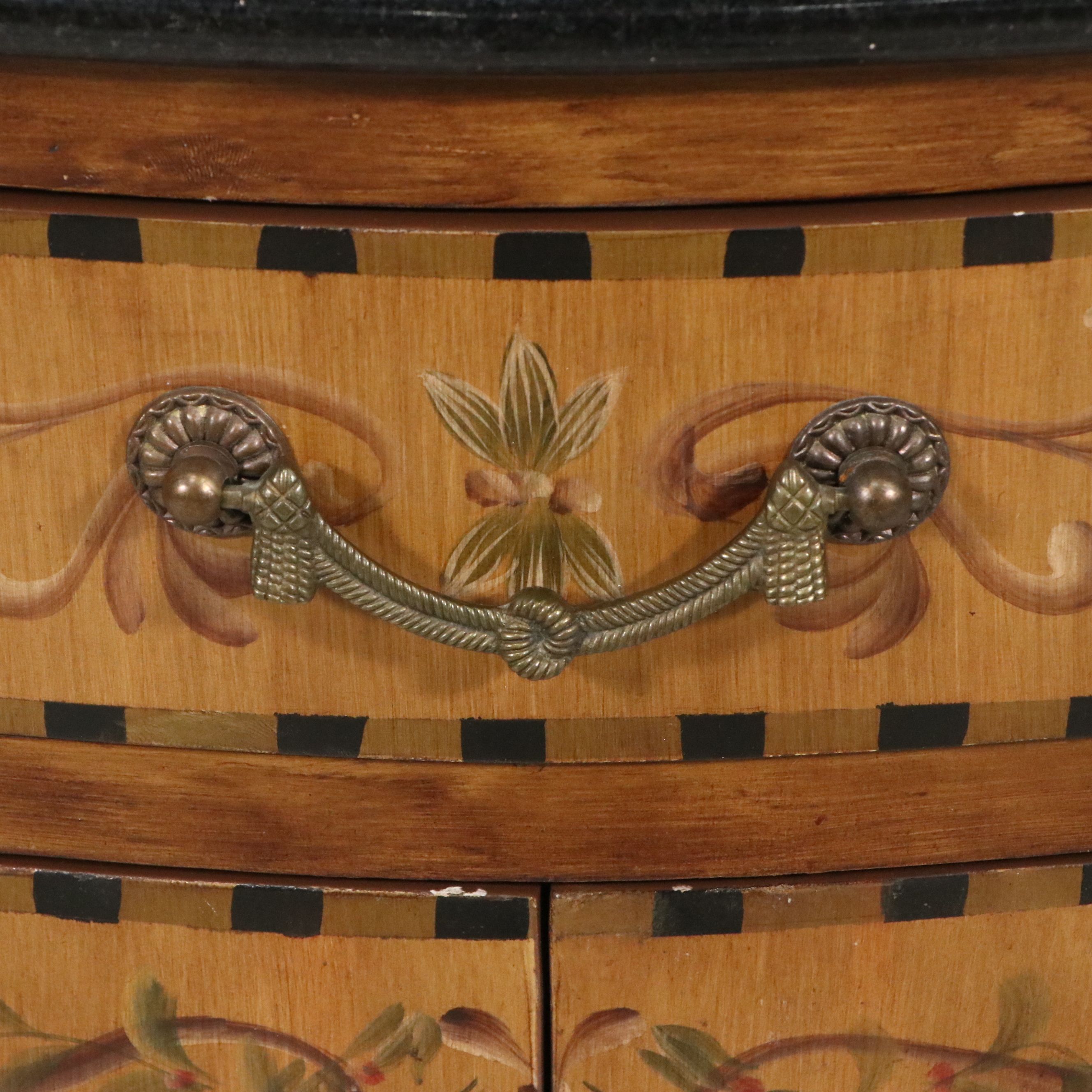 French Provincial Style Hand-Painted Accent Cabinet with Black Granite Top