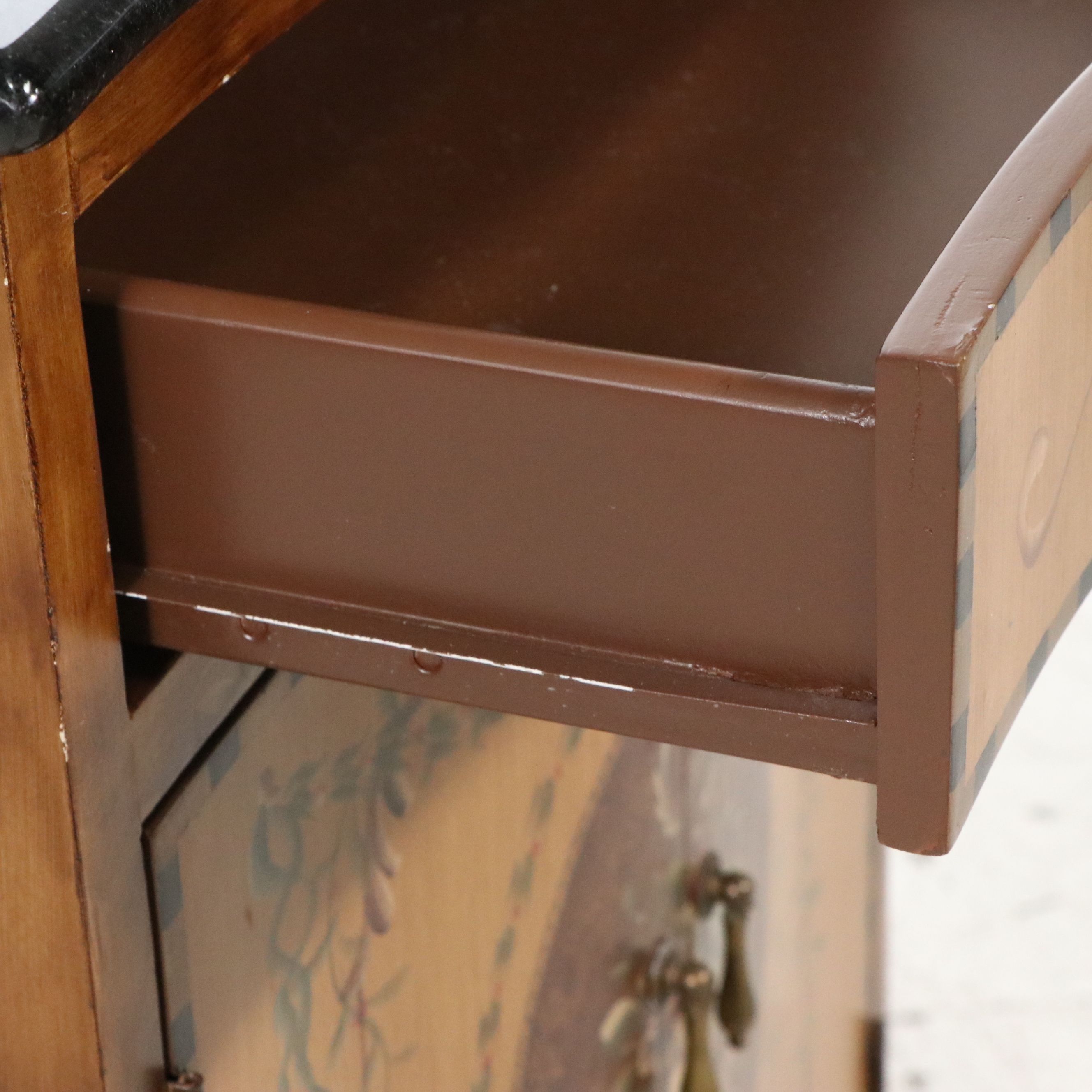 French Provincial Style Hand-Painted Accent Cabinet with Black Granite Top