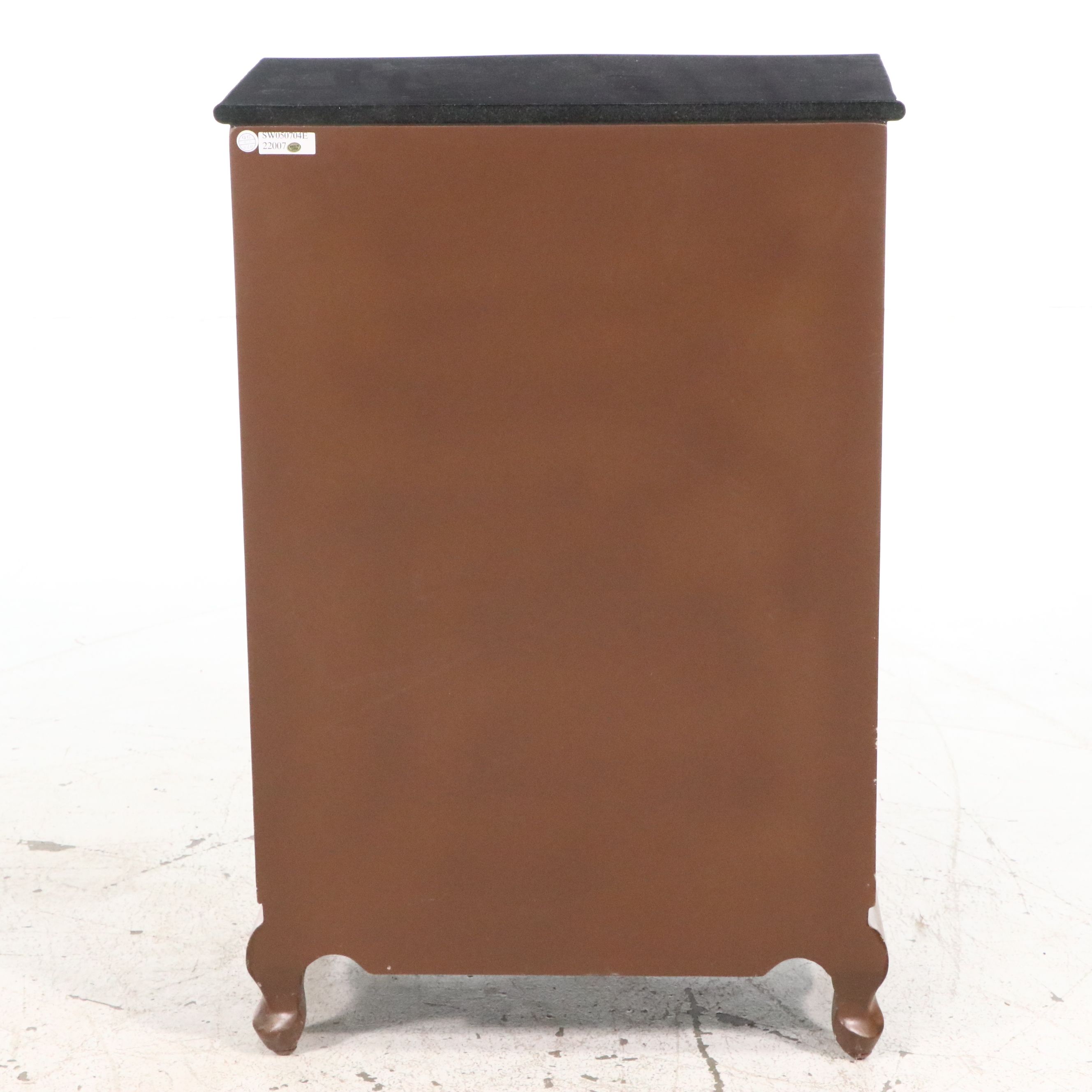 French Provincial Style Hand-Painted Accent Cabinet with Black Granite Top